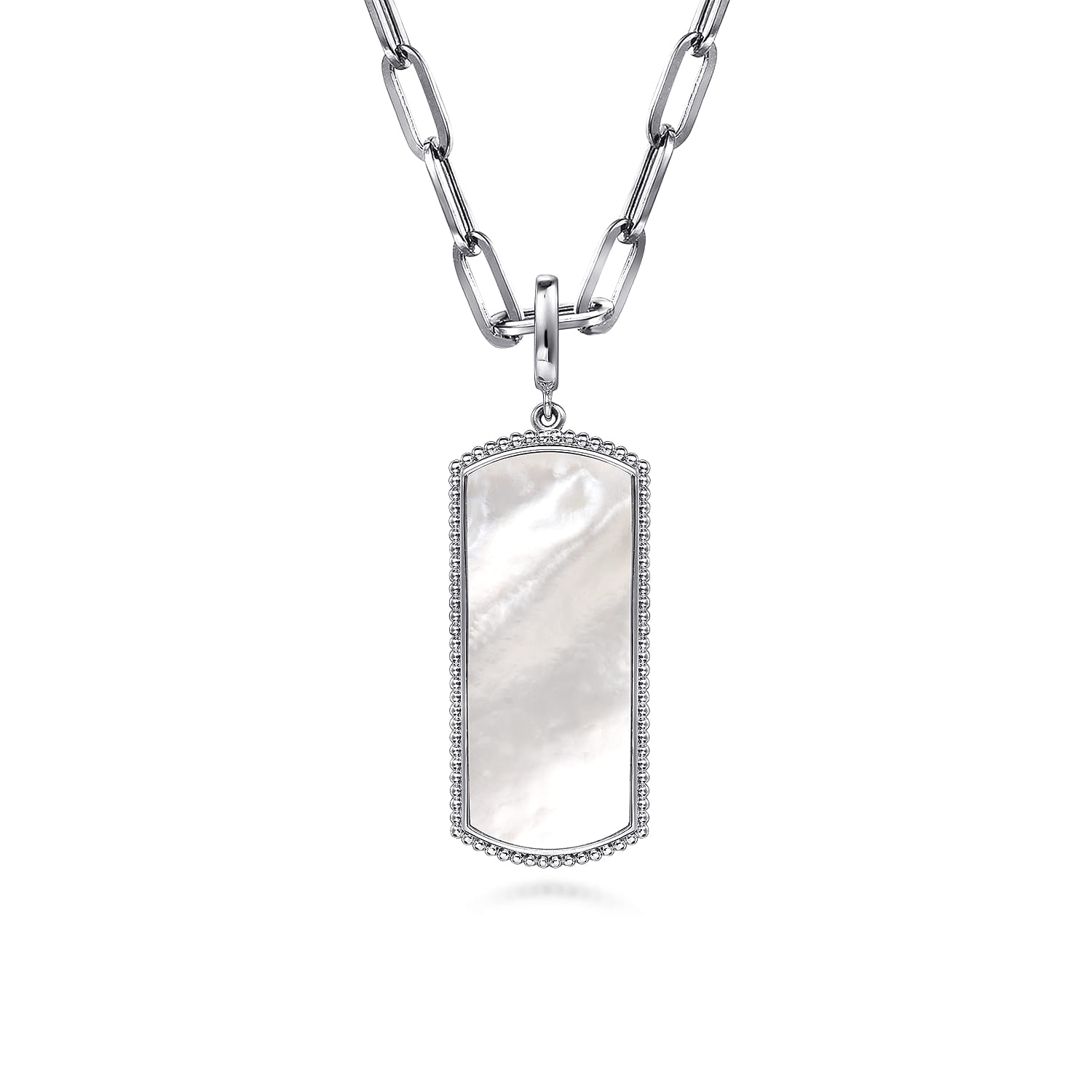 35mm Bujukan Dog Tag With Detachable Bail With Mother Of Pearl in Sterling Silver, photograph 3