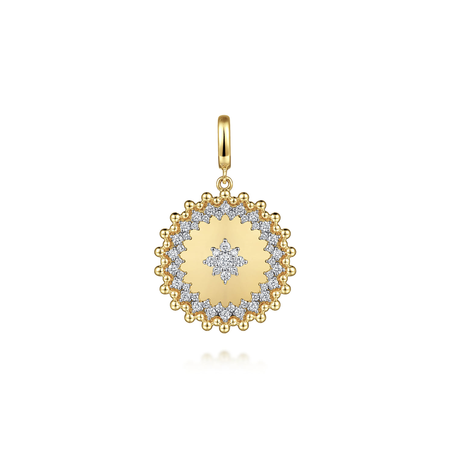 Bujukan and Diamond Medallion Pendant in size 24mm With Detachable Bail in 14K Yellow Gold