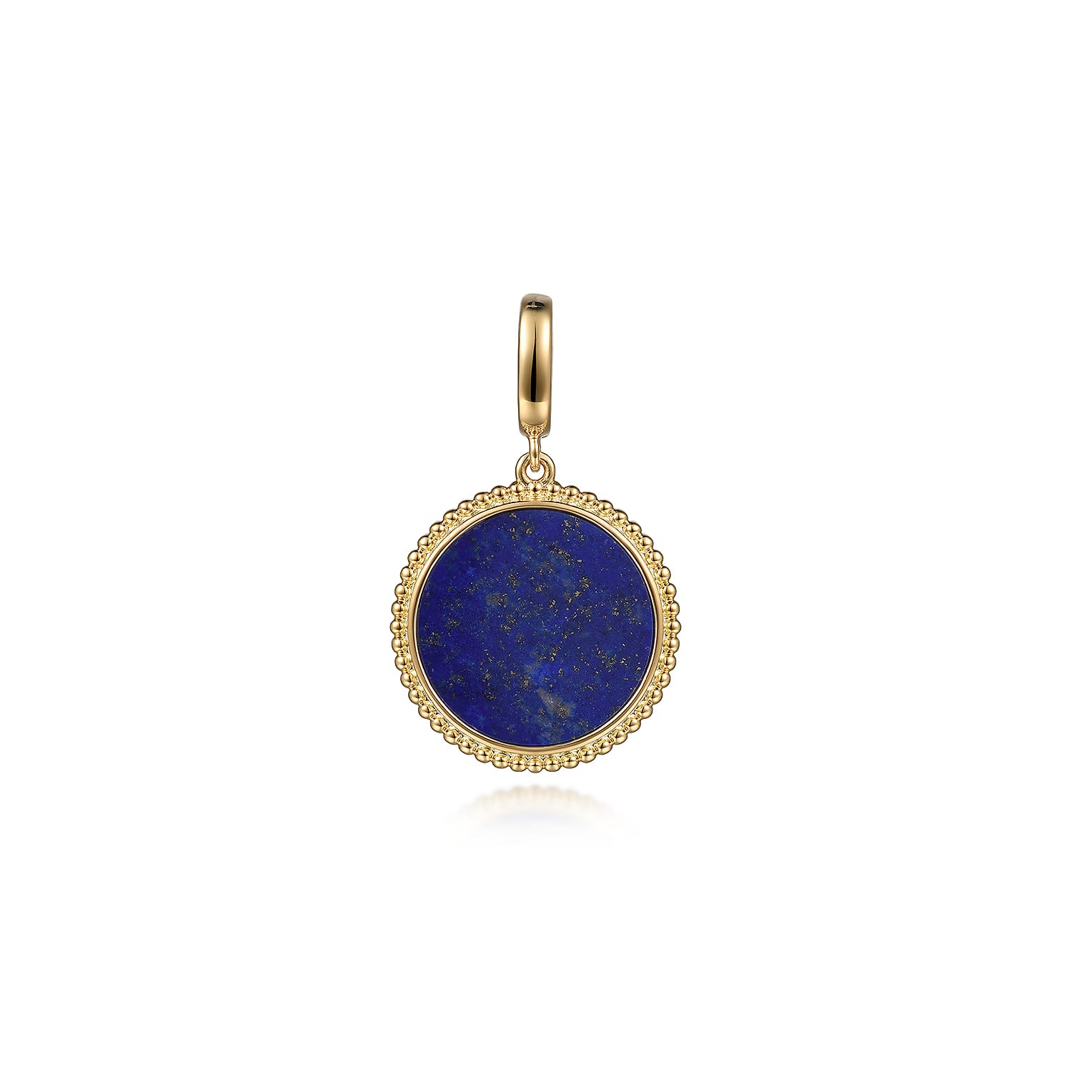 Round Lapis Inlay Pendant With Detachable Bail in 14K Yellow Gold