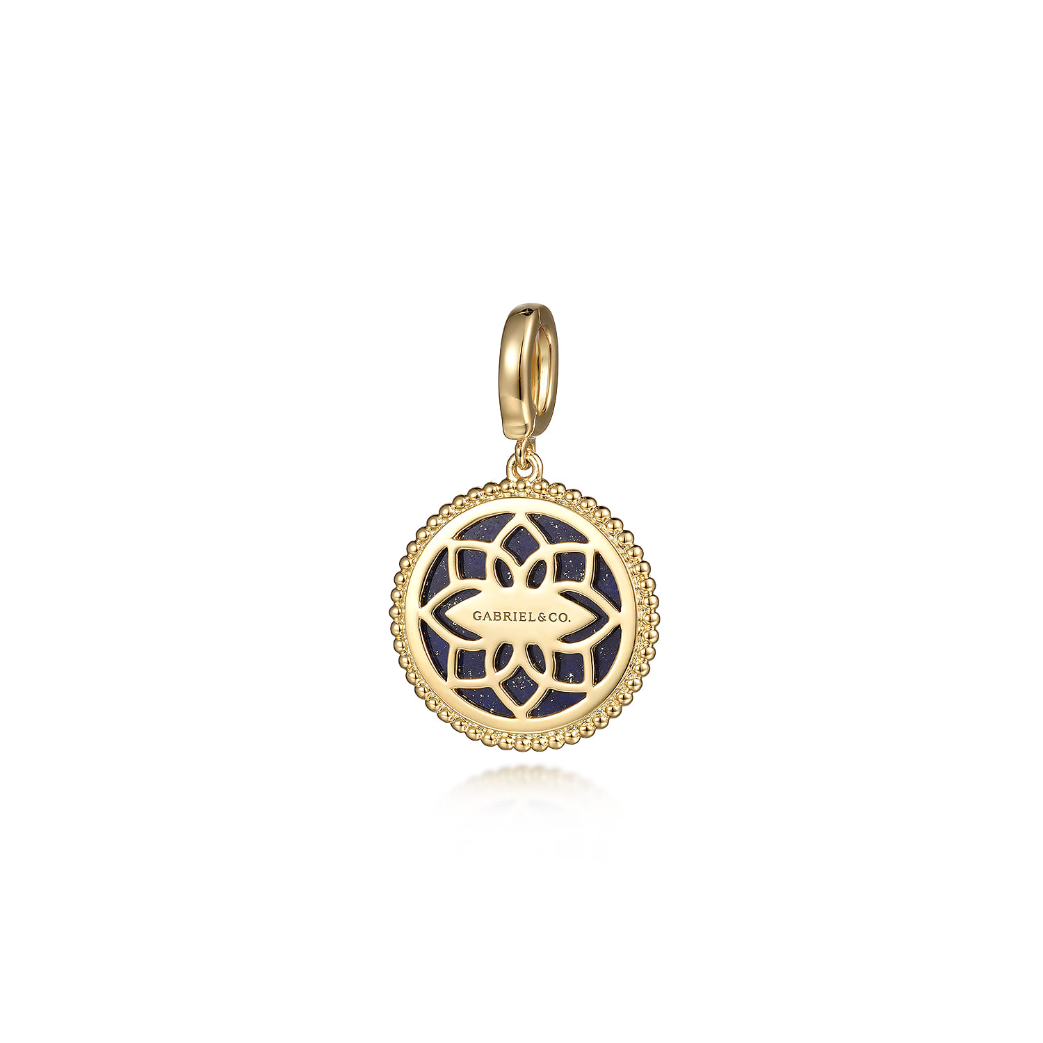 Round Lapis Inlay Pendant With Detachable Bail in 14K Yellow Gold, photograph 2