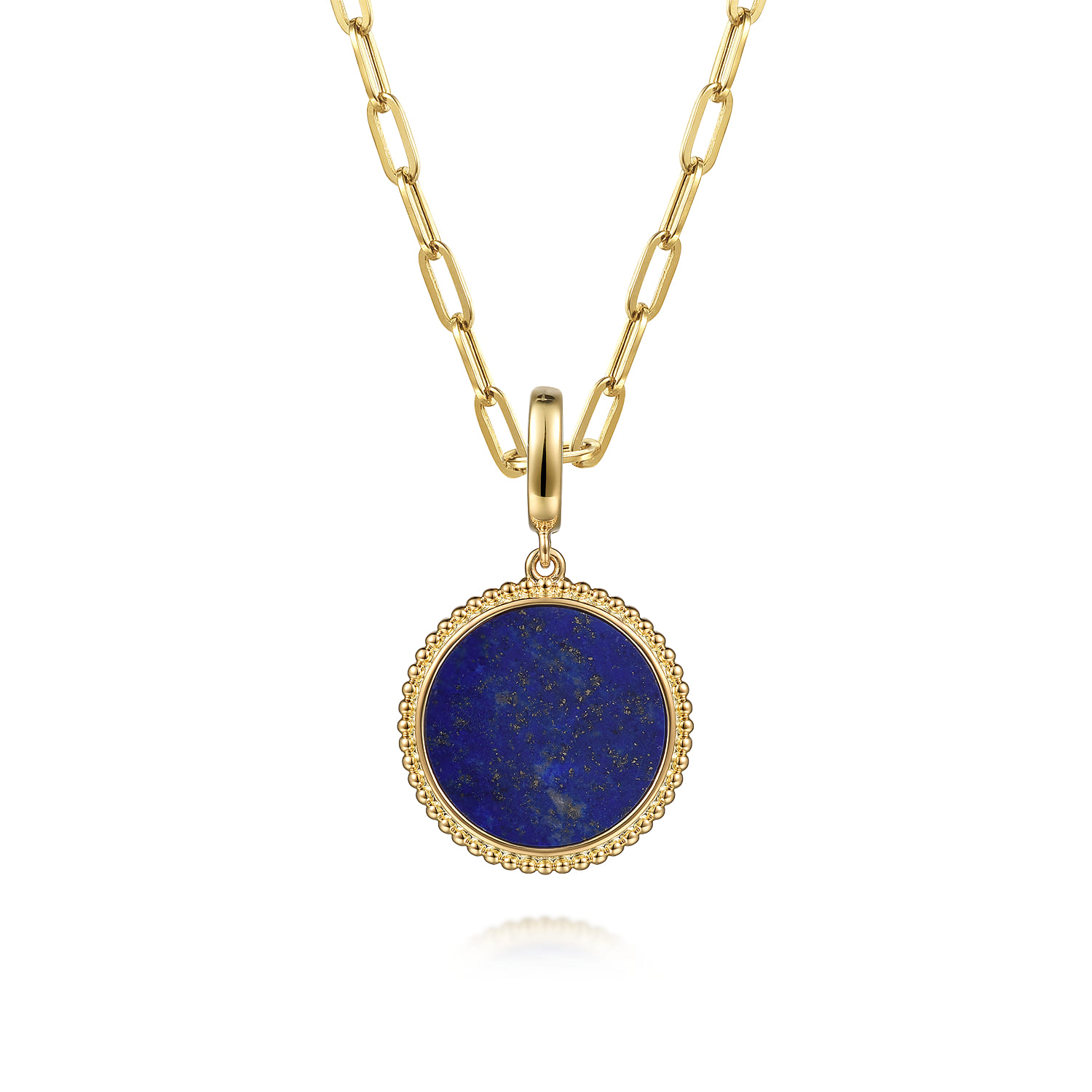 Round Lapis Inlay Pendant With Detachable Bail in 14K Yellow Gold, photograph 3