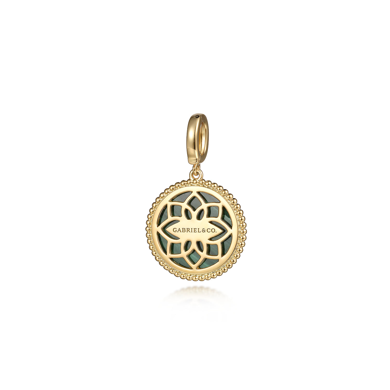 Round Malachite Inlay Pendant With Detachable Bail in 14K Yellow Gold, photograph 2