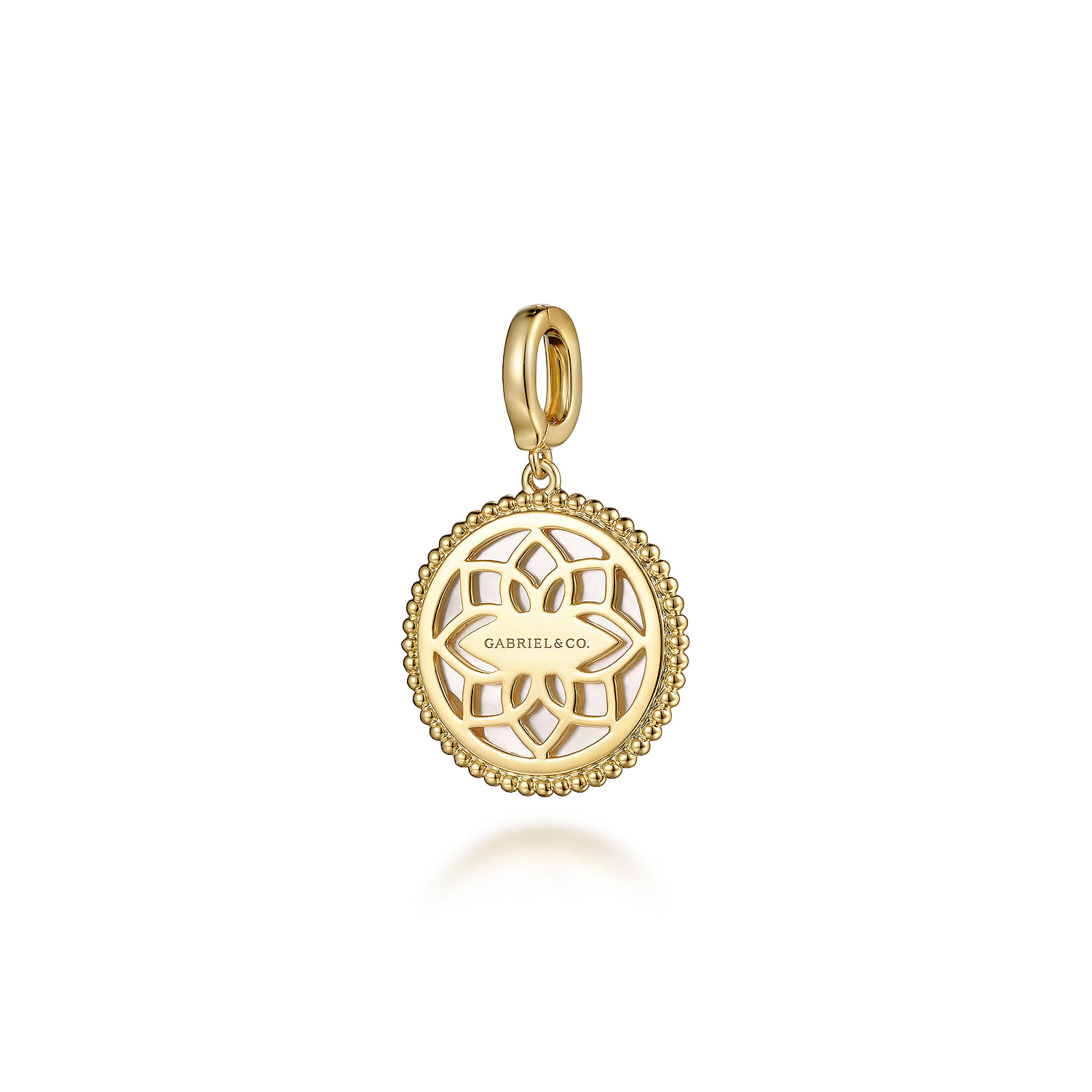 Round Mother of Pearl Inlay Pendant With Detachable Bail in 14K Yellow Gold, photograph 2