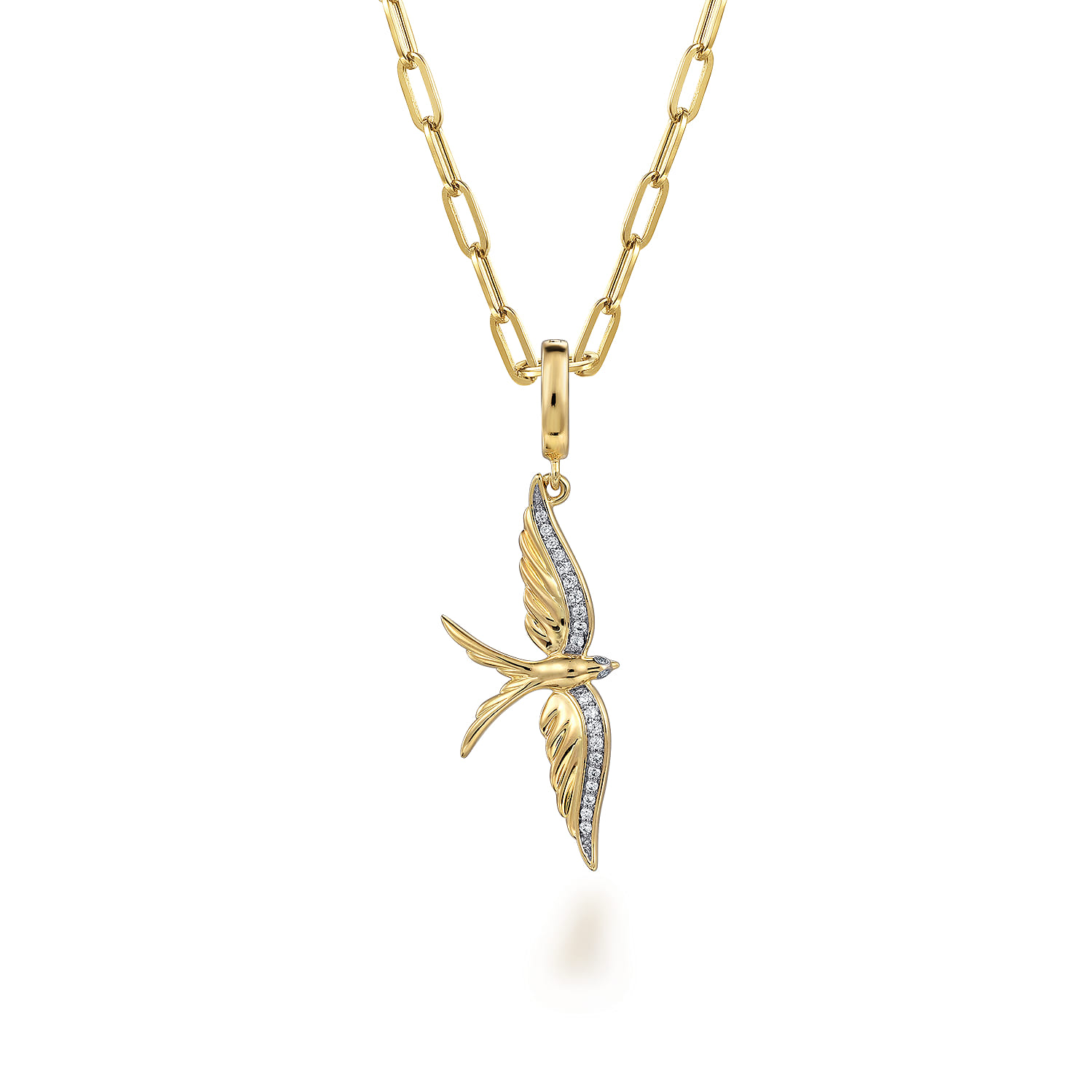Bird in Flight Diamond Pendant With Detachable Bail in 14K Yellow Gold, photograph 3