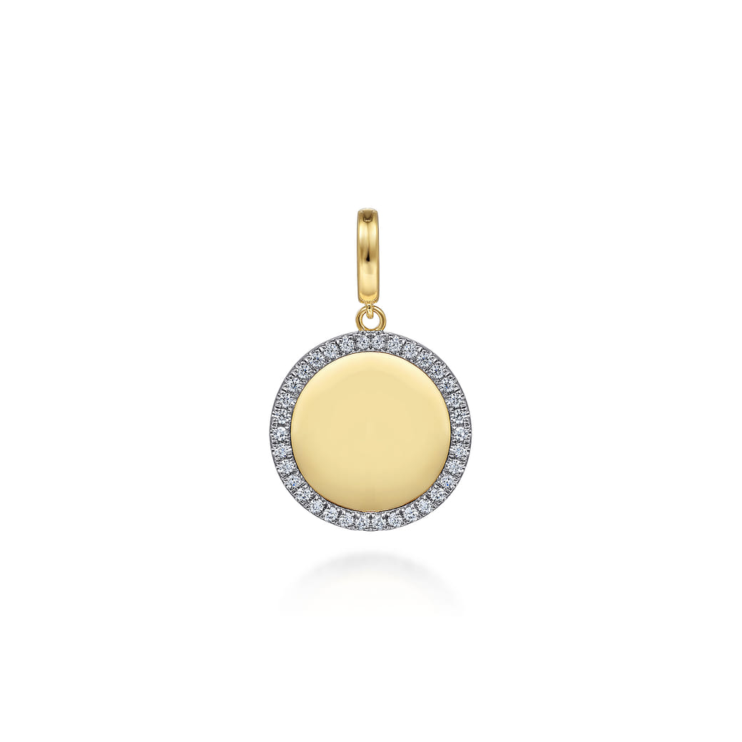 14K Yellow Gold Diamond 18mm Round Medallion Personalized Pendant  