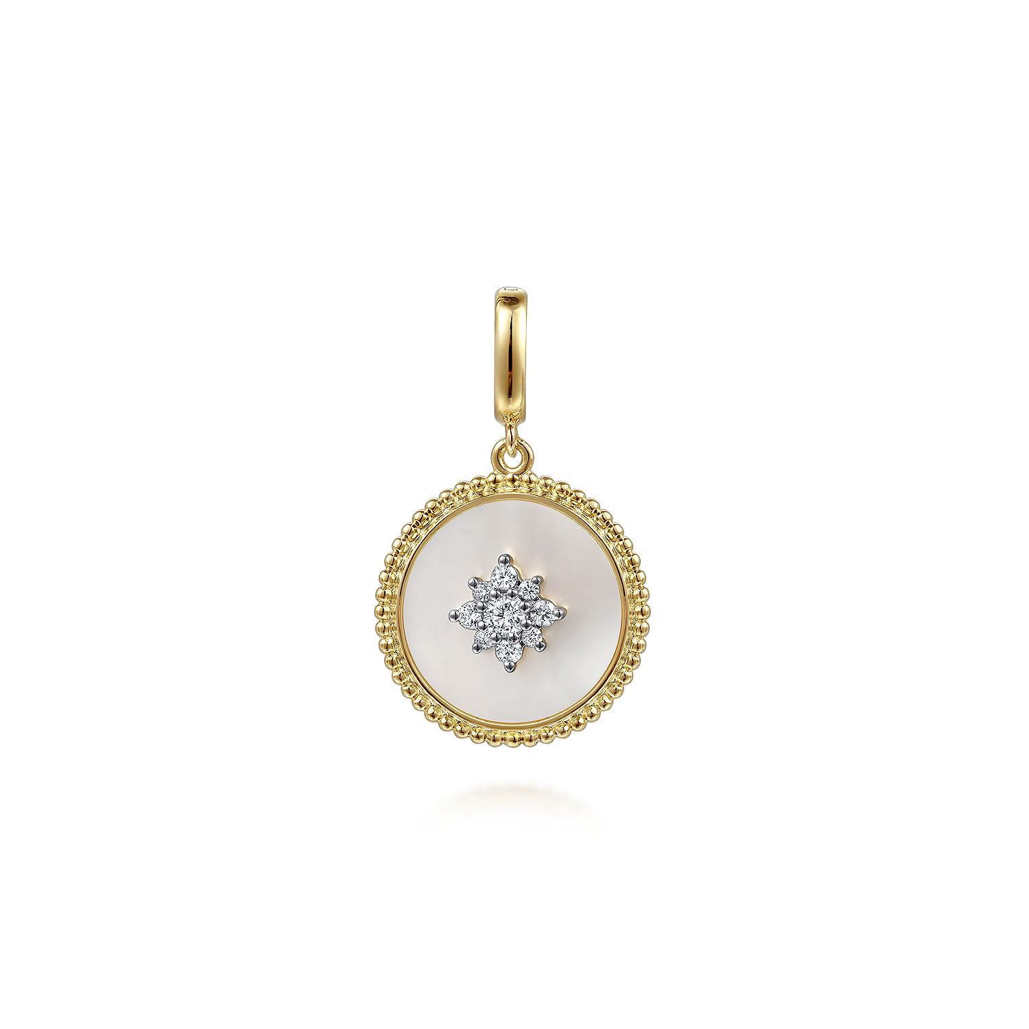 14K Yellow Gold Diamond Mother of Pearl Medallion Pendant in