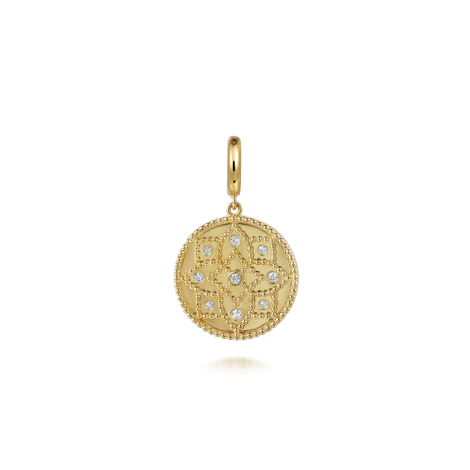 Bujukan and Diamond Medallion Pendant in size 18mm With Detachable Bail in 14K Yellow Gold