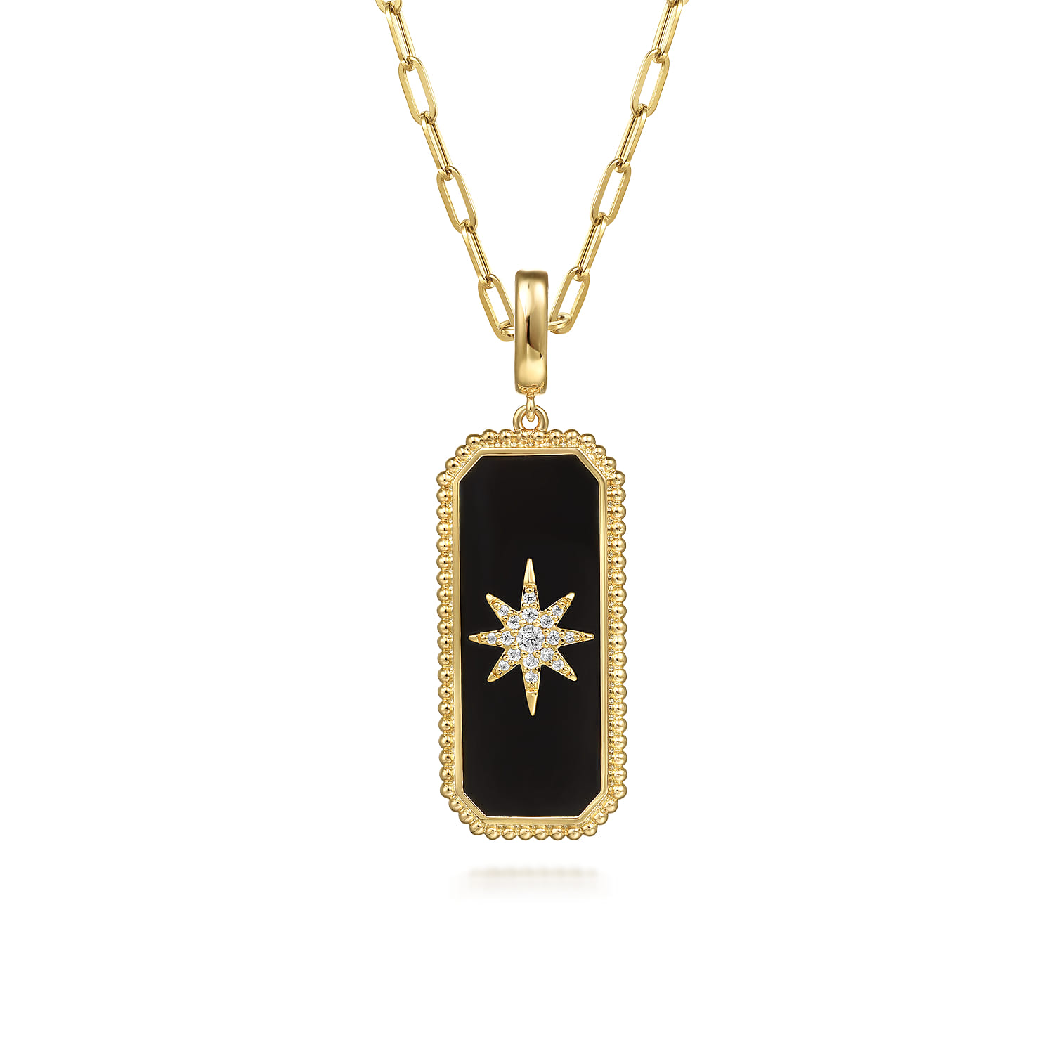 Diamond and Onyx Bujukan Medallion Pendant With Detachable Bail in 14K Yellow Gold, photograph 3