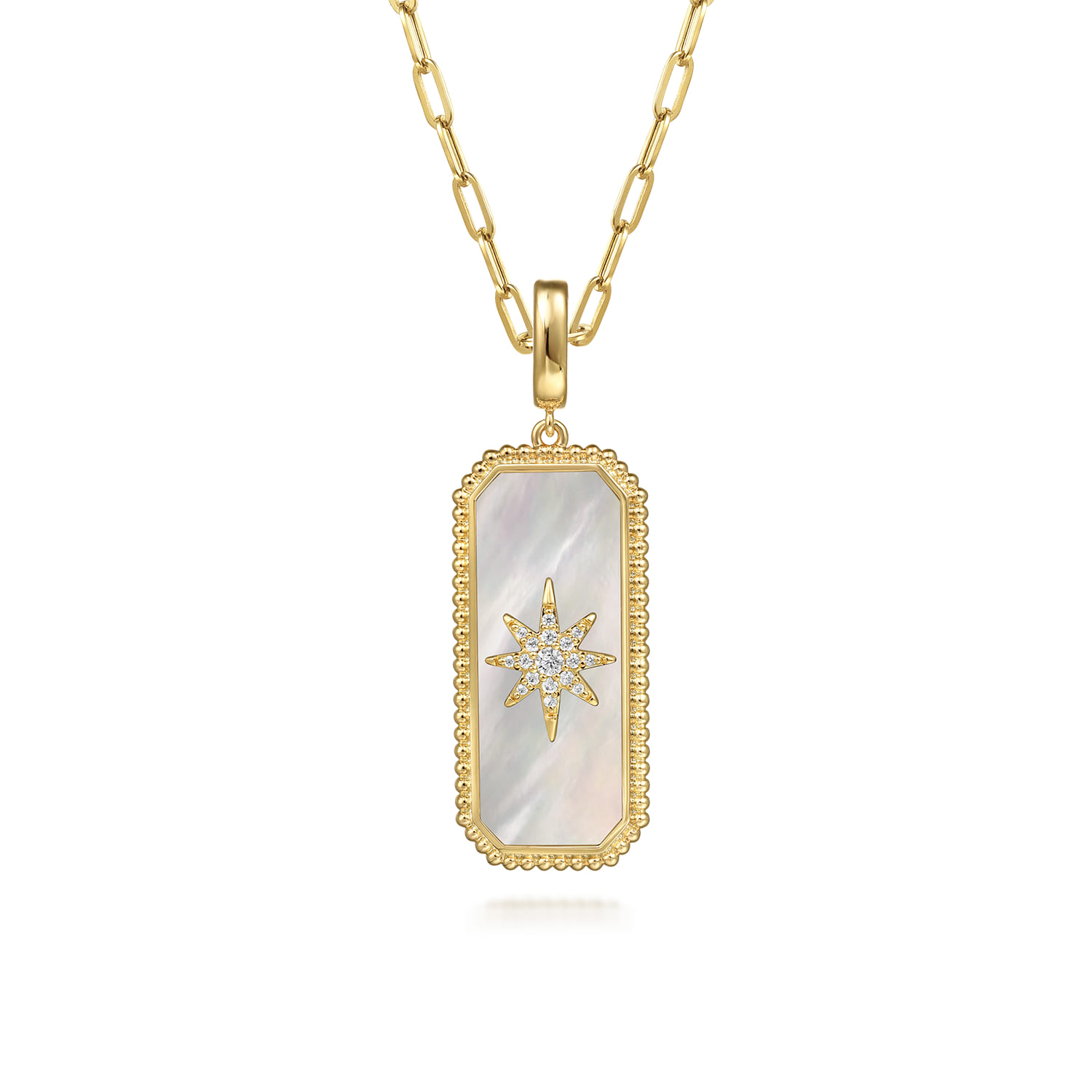Diamond and White Mother of Pearl Bujukan Medallion Pendant With Detachable Bail in 14K Yellow Gold, photograph 3