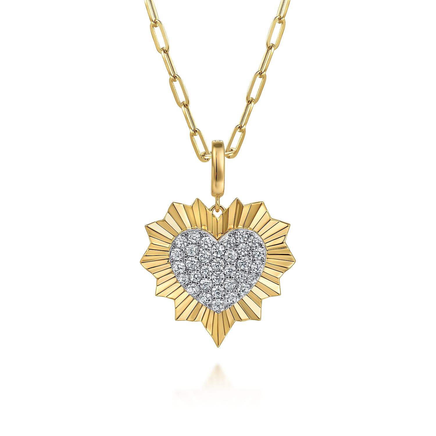 24mm Diamond Pave and Diamond Cut Finish Medallion Pendant With Detachable Bail in 14K White/Yellow Gold, photograph 3