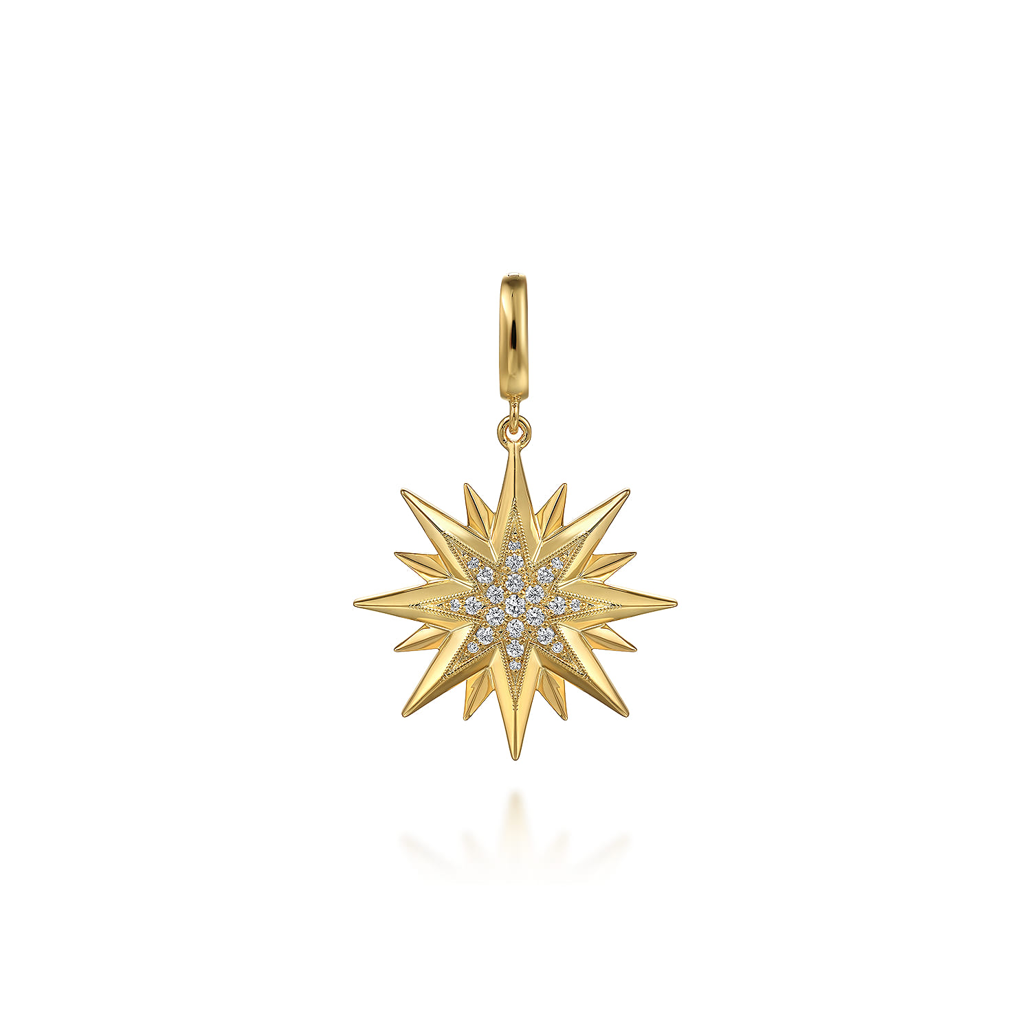 14K Y G D Starburst Medallion Pendant in Size 24mm With Detachable Bail