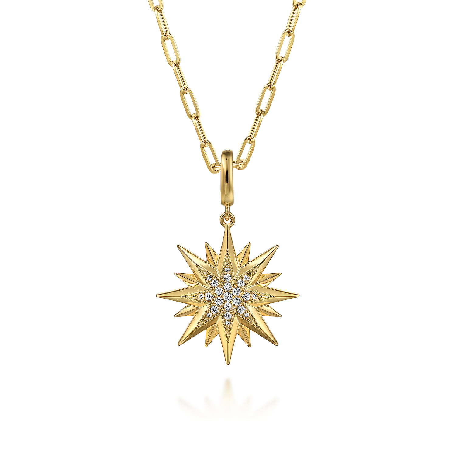 14K Y G D Starburst Medallion Pendant in Size 24mm With Detachable Bail in 14K Yellow Gold, photograph 3