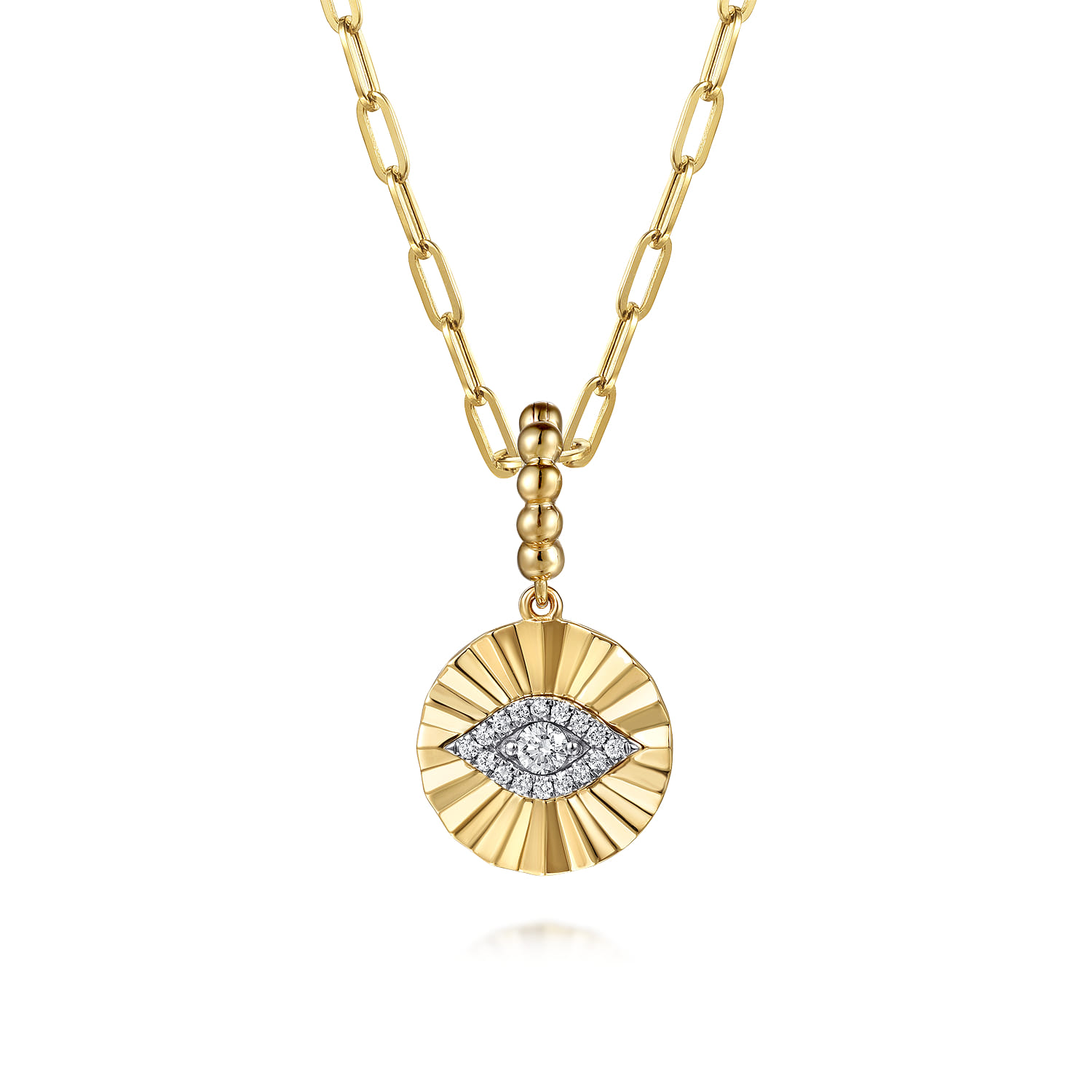 Bujukan Diamond Cut Evil Eye Medallion Pendant With Detachable Bail in 14K White/Yellow Gold, photograph 3