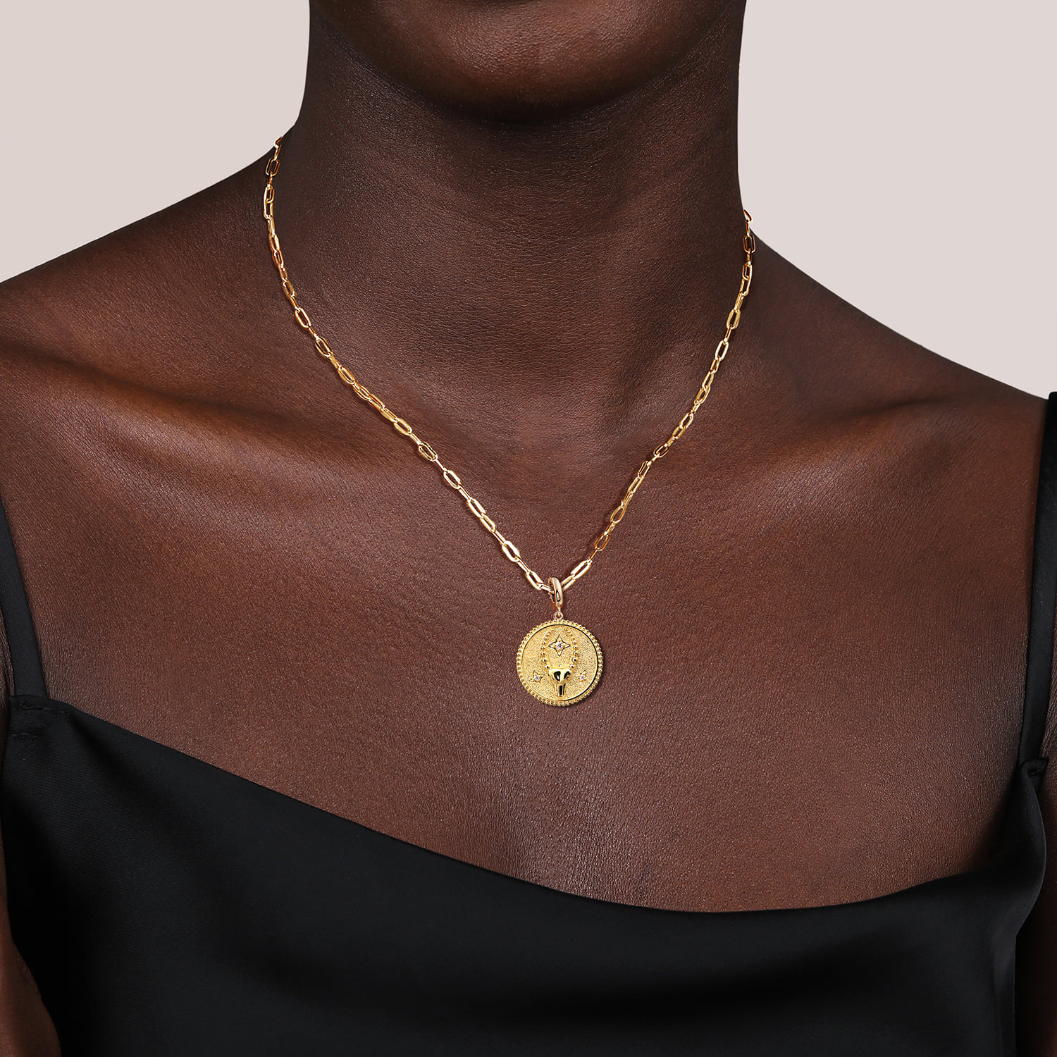 Diamond Bujukan Capricorn Medallion Pendant With Detachable Bail in 14K Yellow Gold, photograph 4