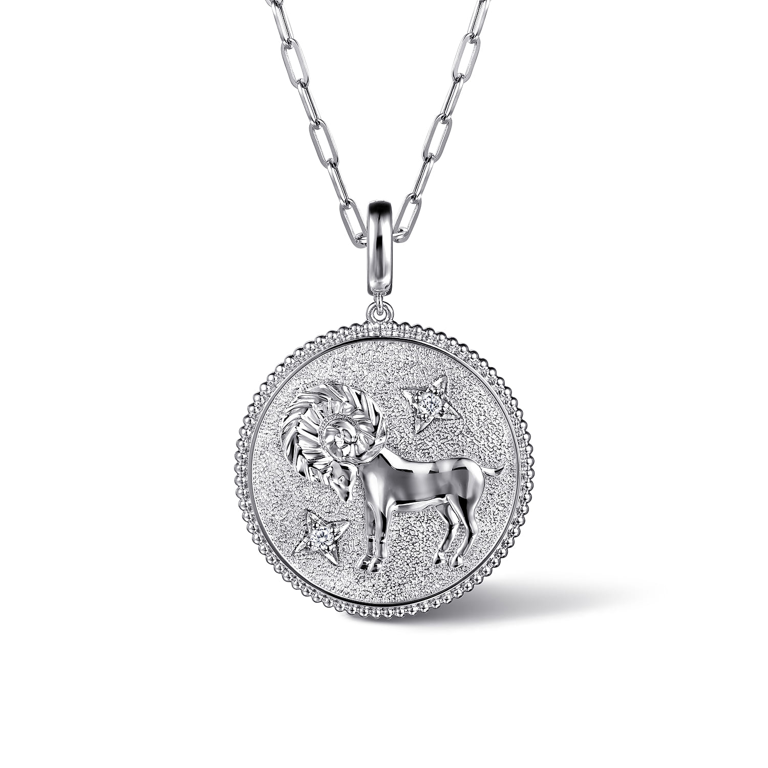 White Sapphire Bujukan Aries Medallion Pendant With Detachable Bail in Sterling Silver, photograph 3