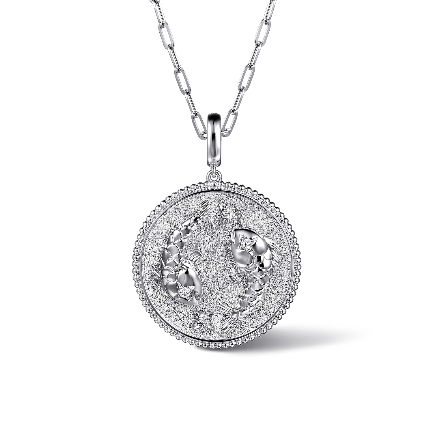 White Sapphire Bujukan Pisces Medallion Pendant With Detachable Bail in Sterling Silver, photograph 3