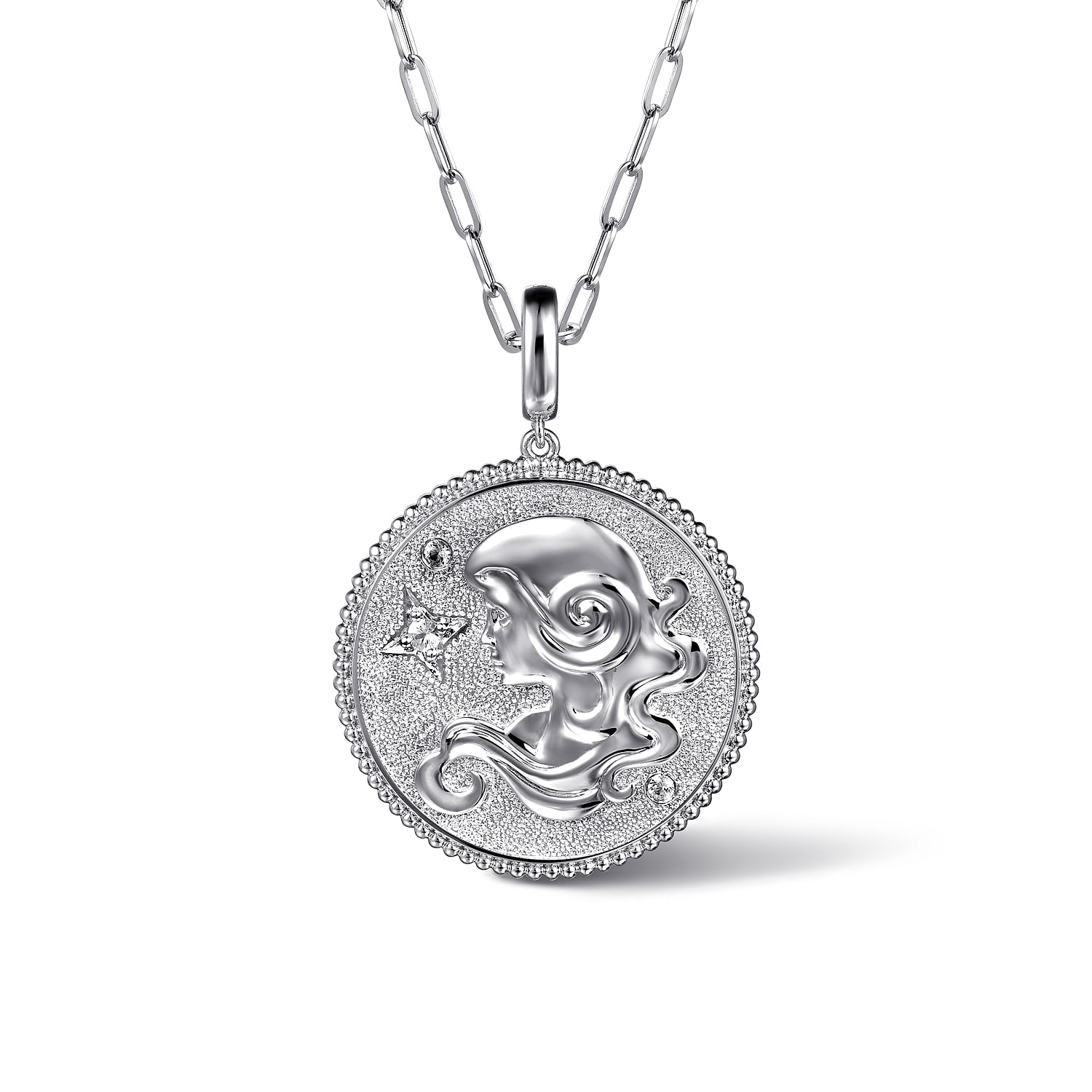 White Sapphire Bujukan Virgo Medallion Pendant With Detachable Bail in Sterling Silver, photograph 3