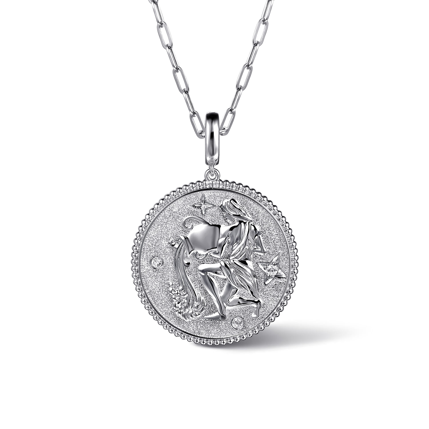 White Sapphire Bujukan Aquarius Medallion Pendant With Detachable Bail in Sterling Silver, photograph 3