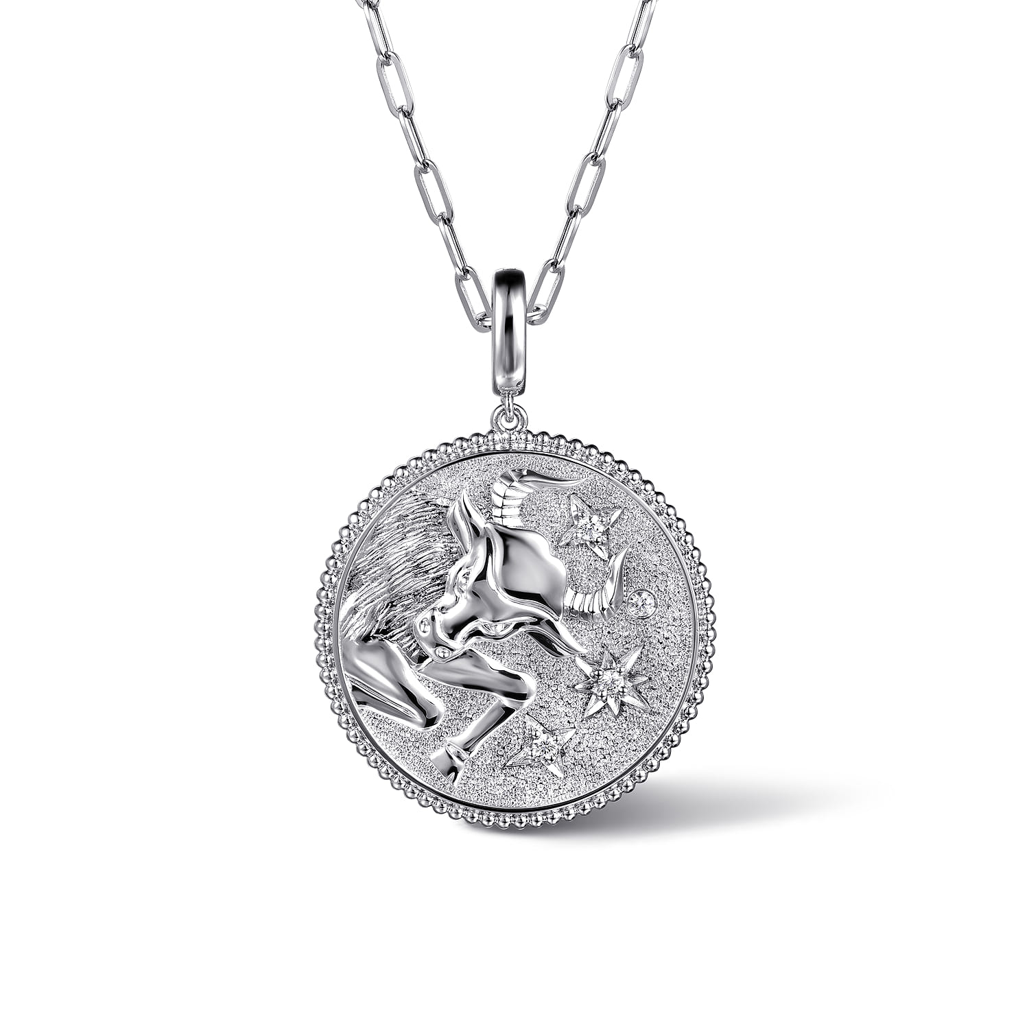 White Sapphire Bujukan Taurus Medallion Pendant With Detachable Bail in Sterling Silver, photograph 3