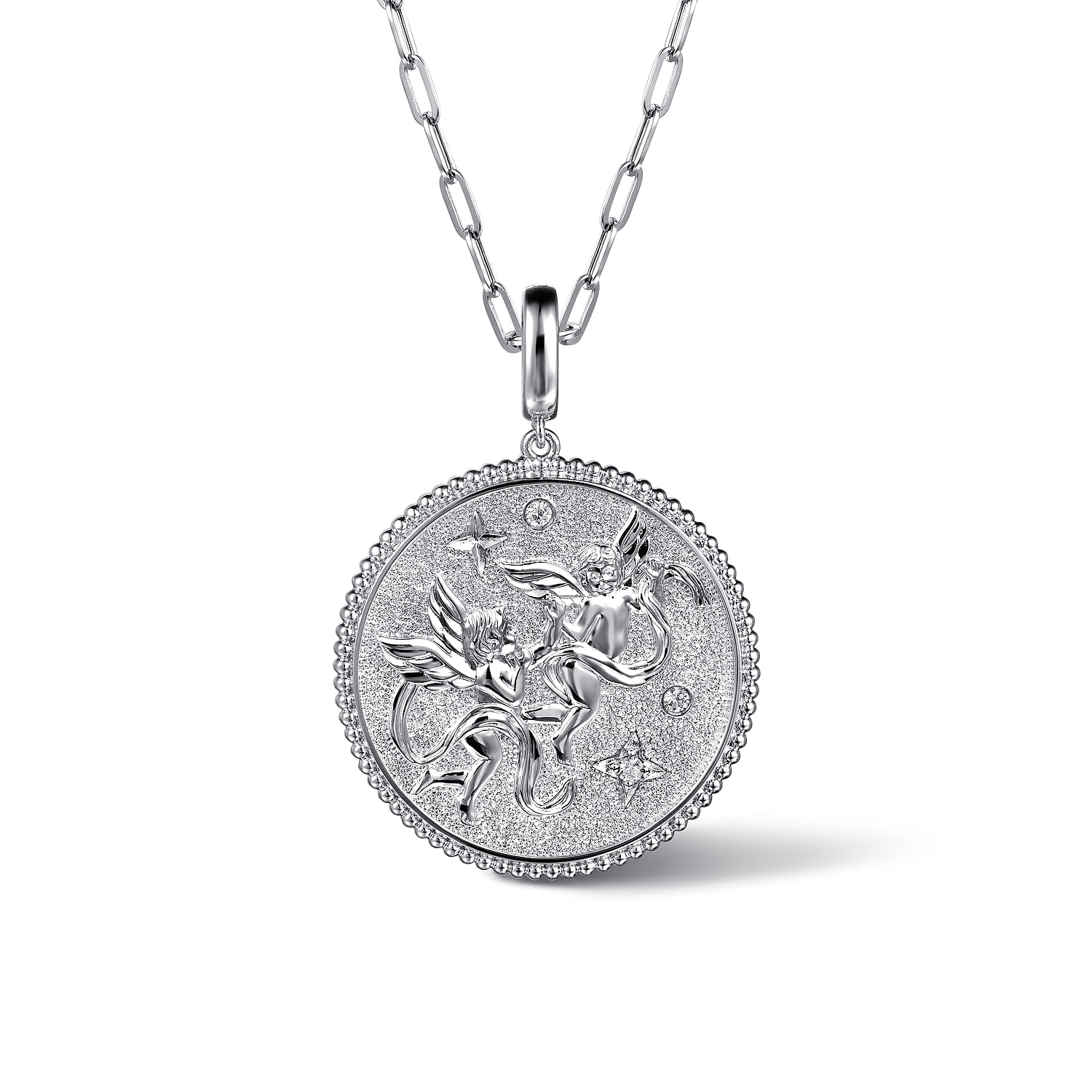 White Sapphire Bujukan Gemini Medallion Pendant With Detachable Bail in Sterling Silver, photograph 3