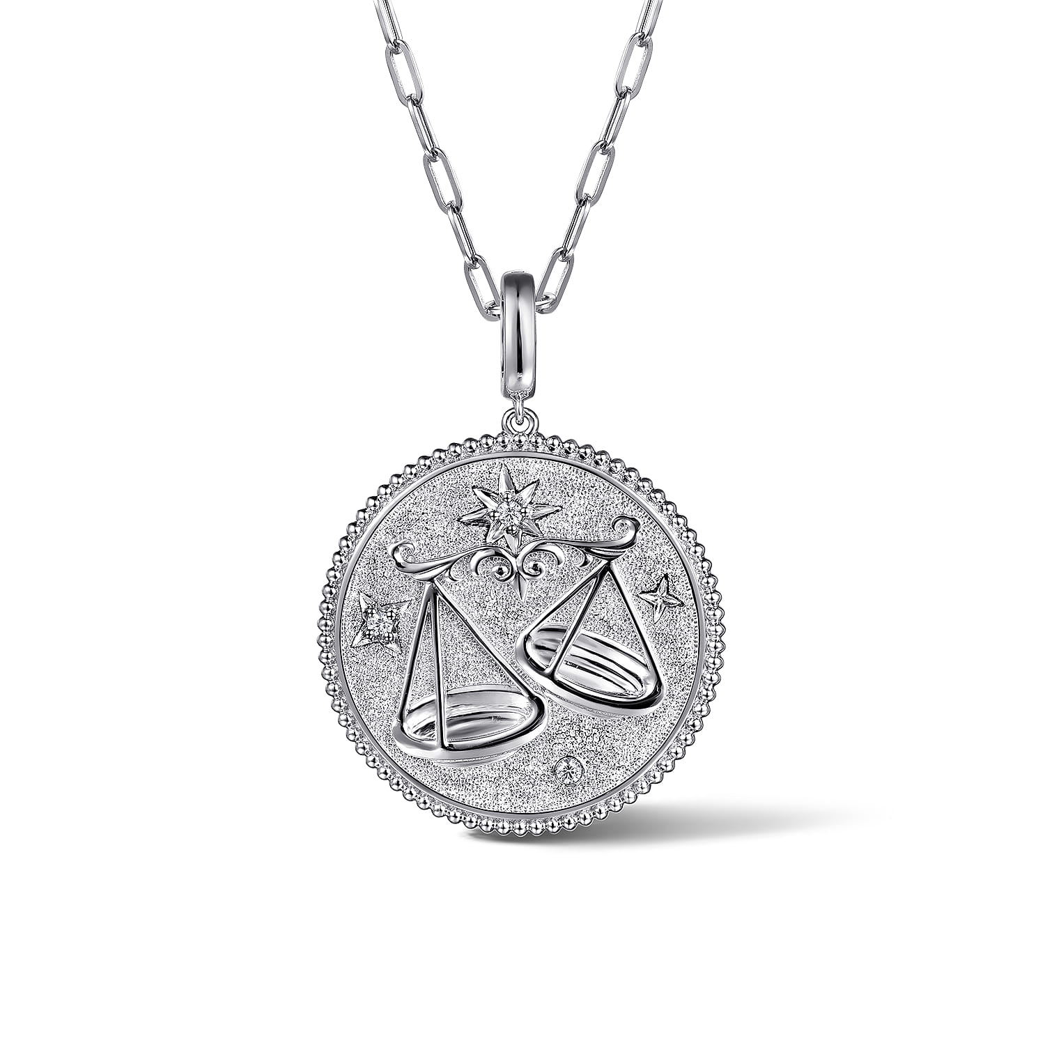 White Sapphire Bujukan Libra Medallion Pendant With Detachable Bail in Sterling Silver, photograph 3