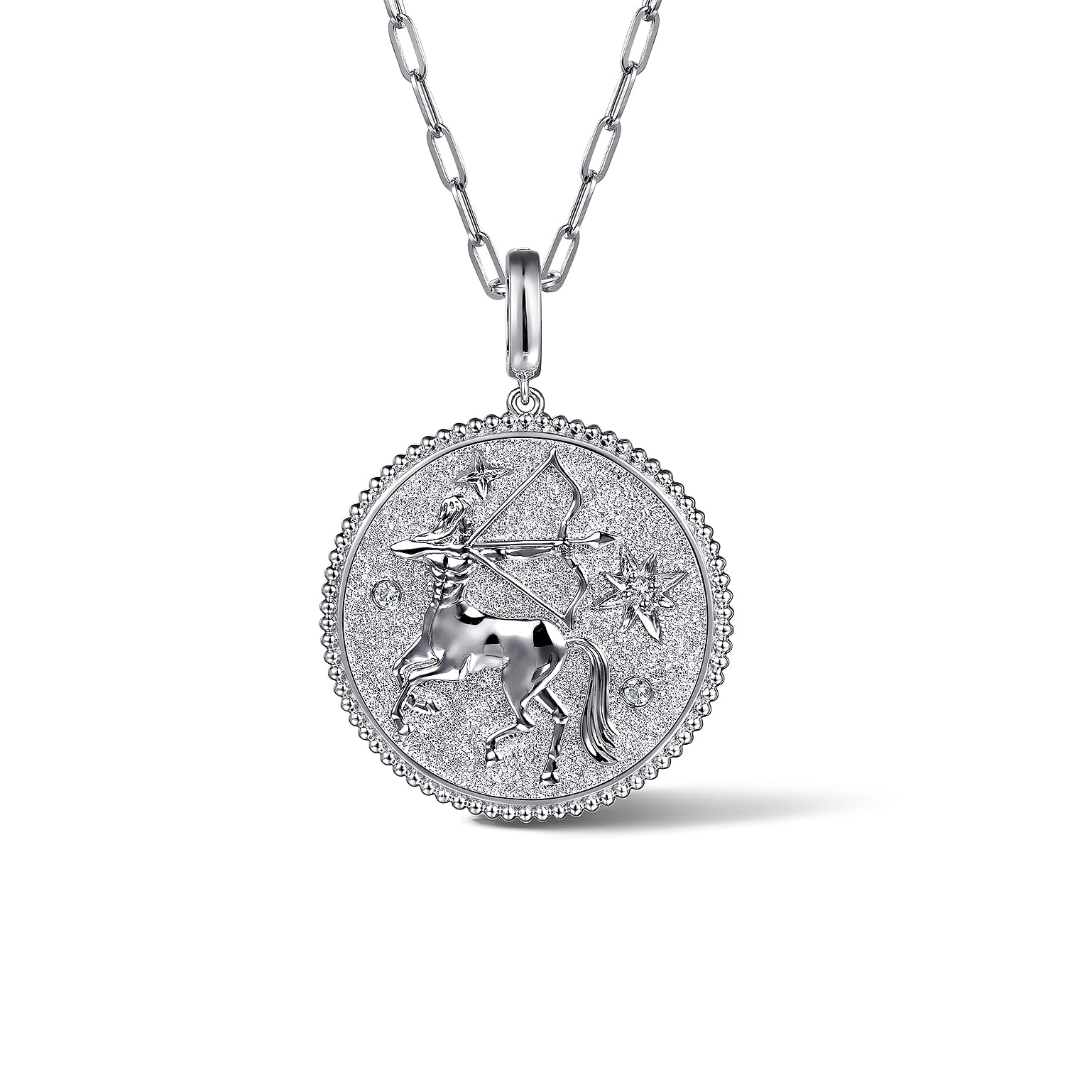 White Sapphire Bujukan Sagittarius Medallion Pendant With Detachable Bail in Sterling Silver, photograph 3