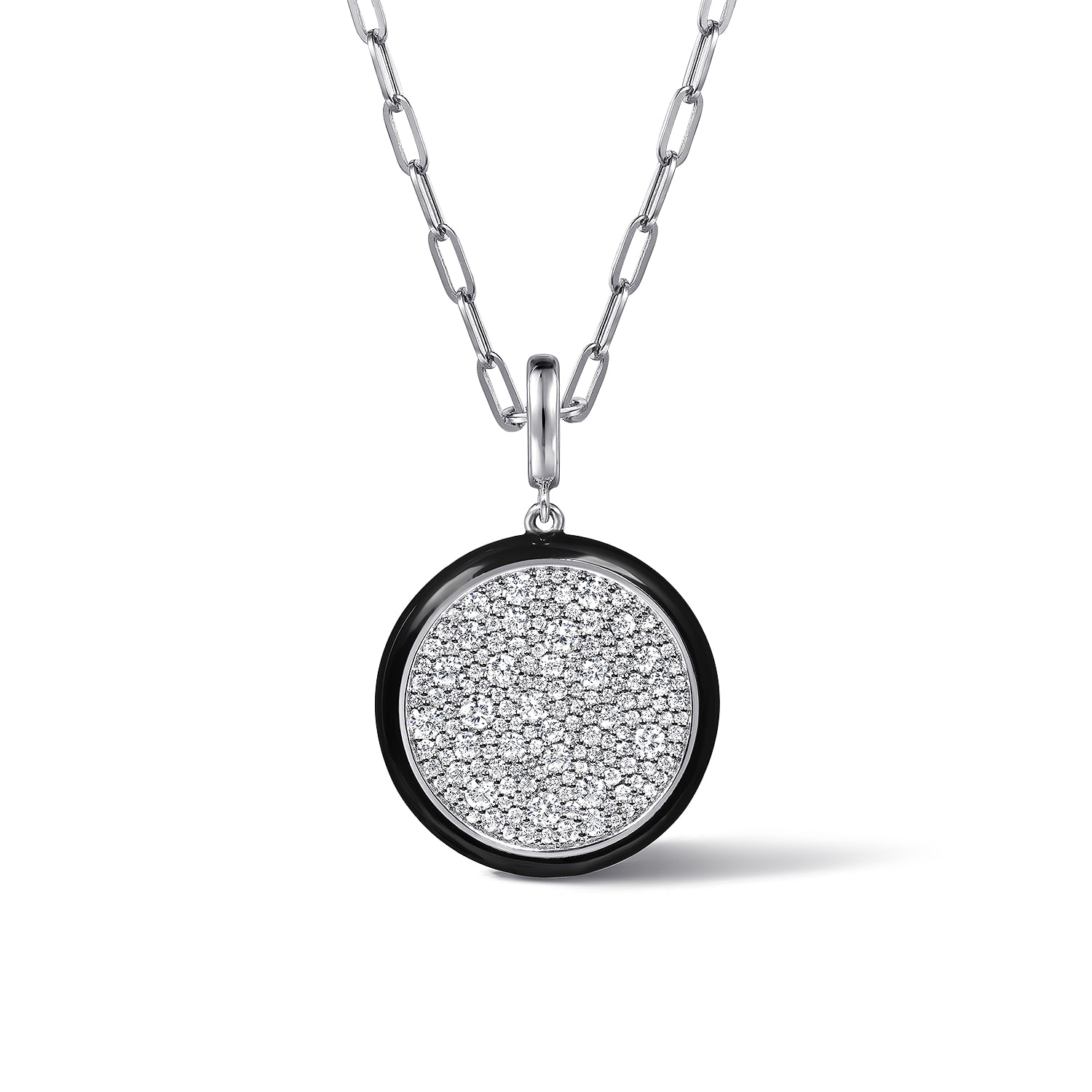 Diamond Medallion With Detachable Bail with Enamel in 14K White Gold, photograph 3