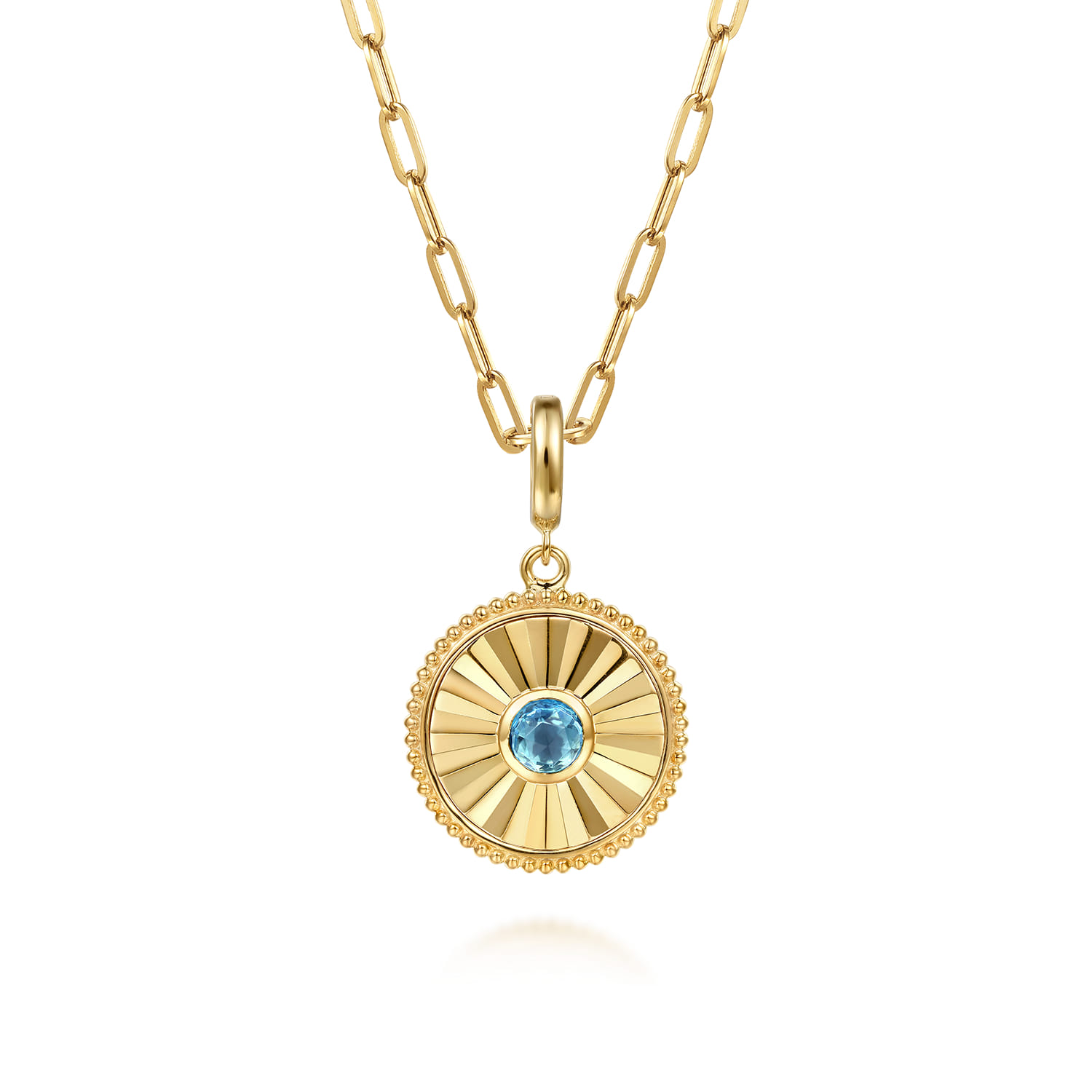 Bujukan Blue Topaz Medallion Pendant With Detachable Bail in 14K Yellow Gold, photograph 3