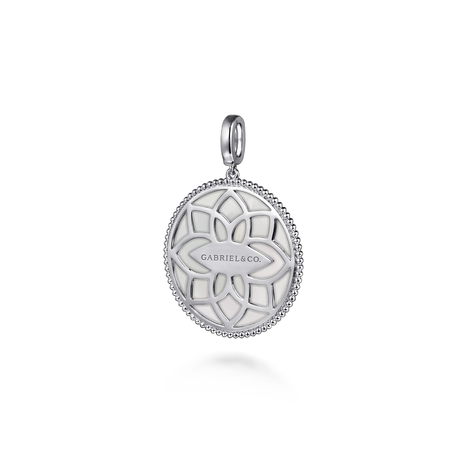 28mm Bujukan White Sapphire Compass Mother of Pearl Medallion Pendant With Detachable Bail in Sterling Silver, photograph 2