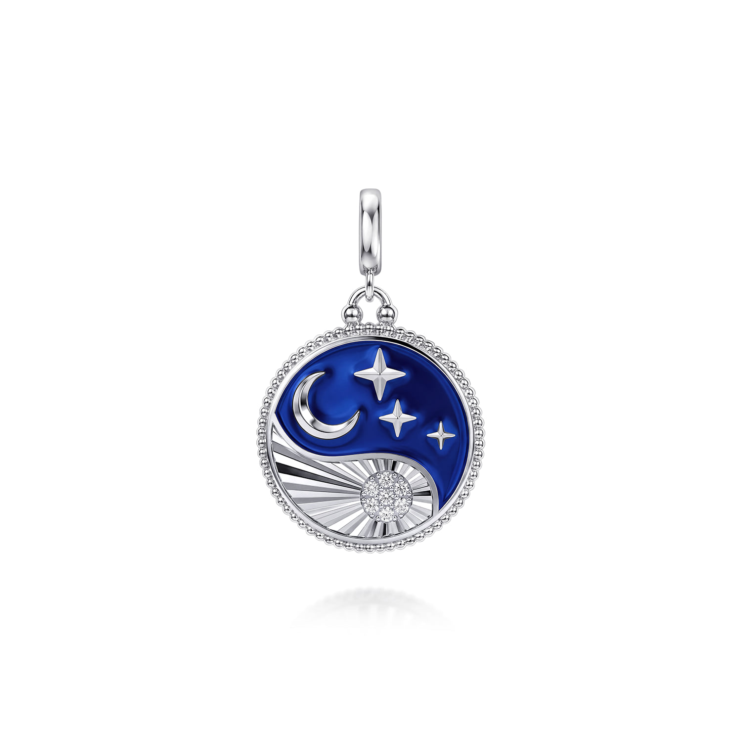 Bujukan White Sapphire Medallion in Size 24mm with Detachable Bail and Chrome Blue Enamel