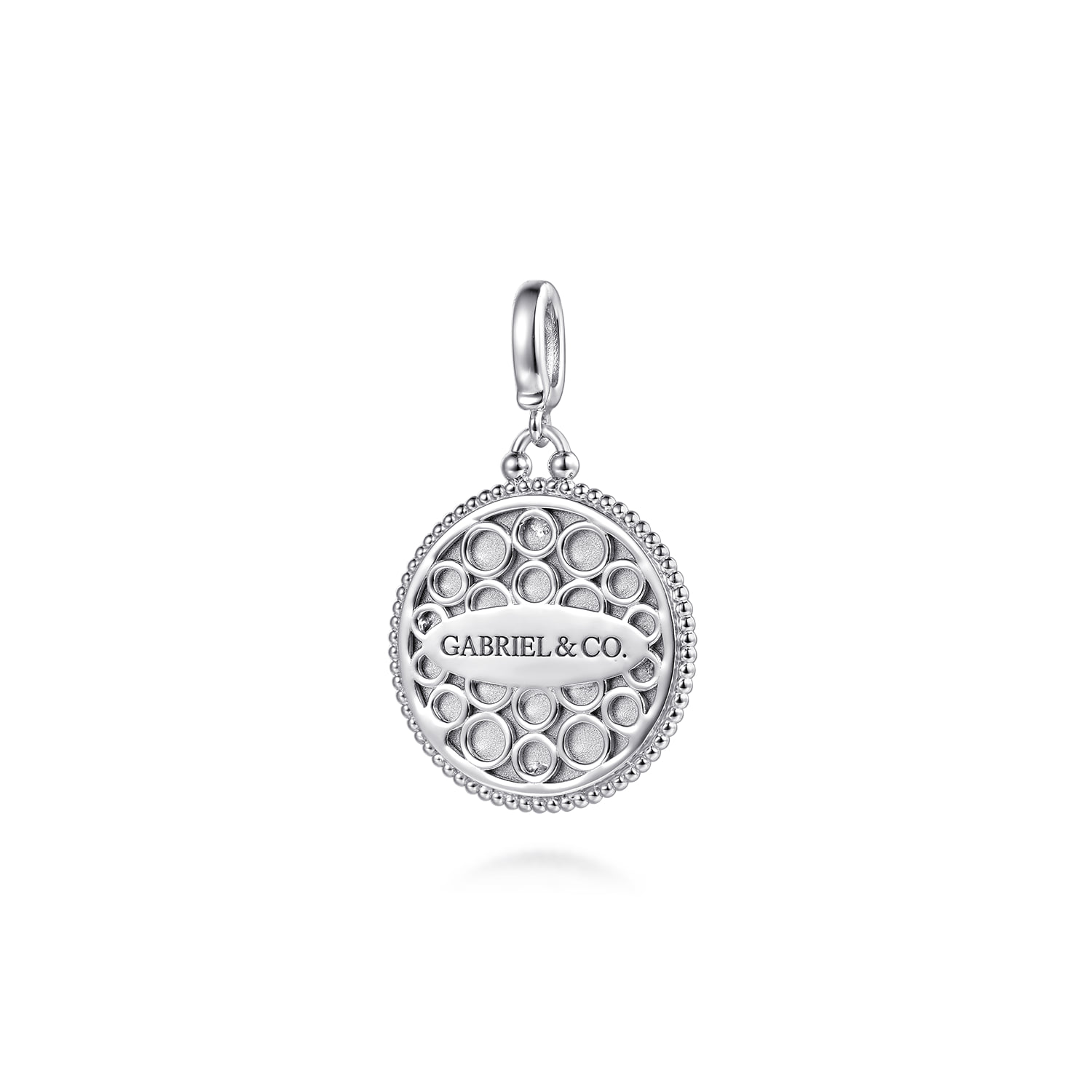 Bujukan White Sapphire Medallion in Size 24mm with Detachable Bail and Chrome Blue Enamel in Sterling Silver, photograph 2