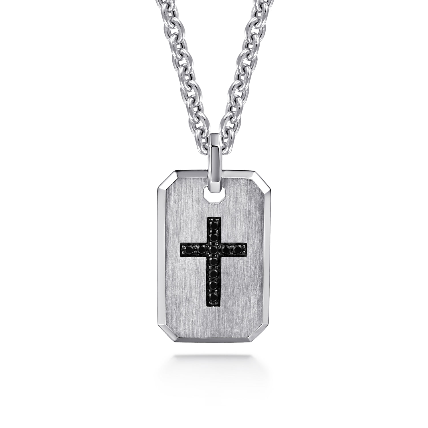Dog Tag Pendant with Black Spinel Cross in Sterling Silver, photograph 3