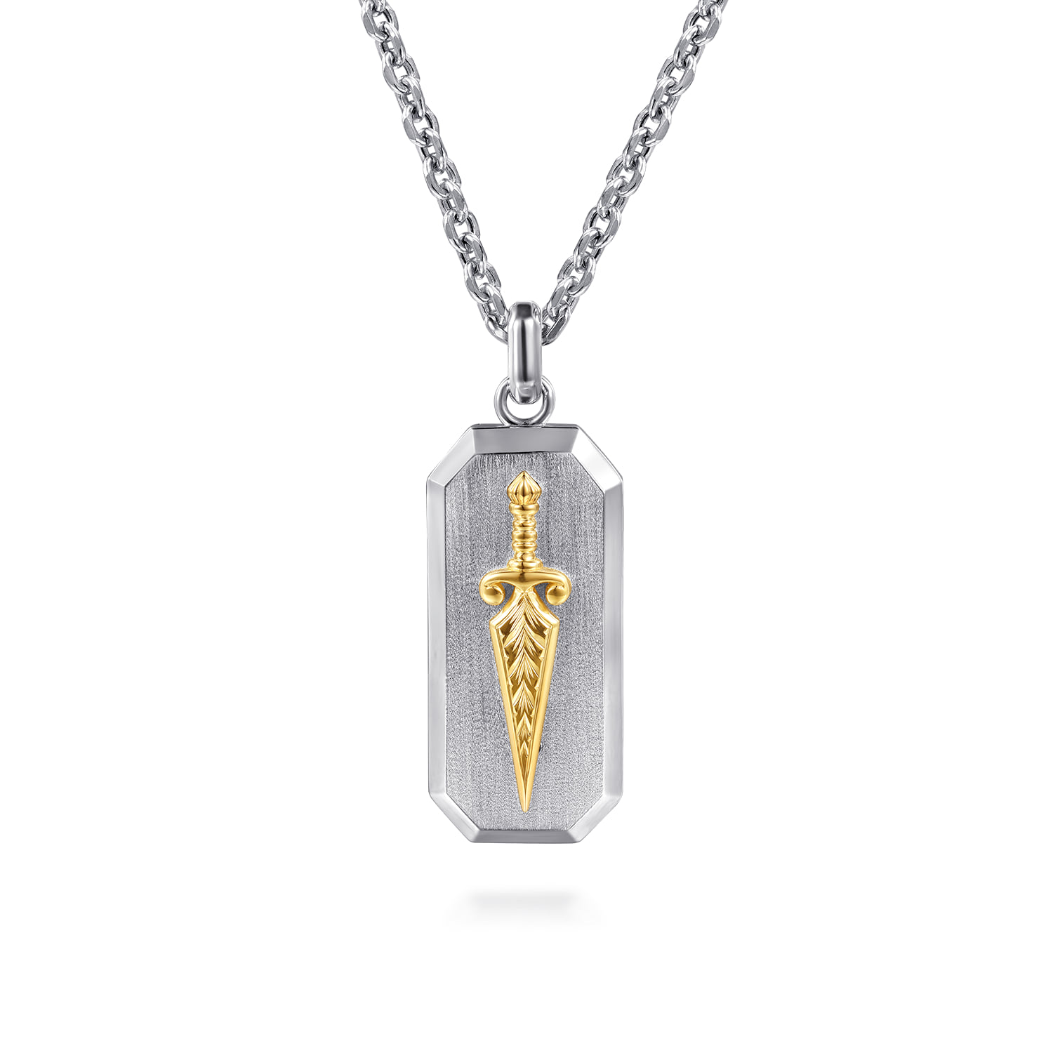 and Dog Tag Pendant with Dagger in 14K Yellow Gold, photograph 3