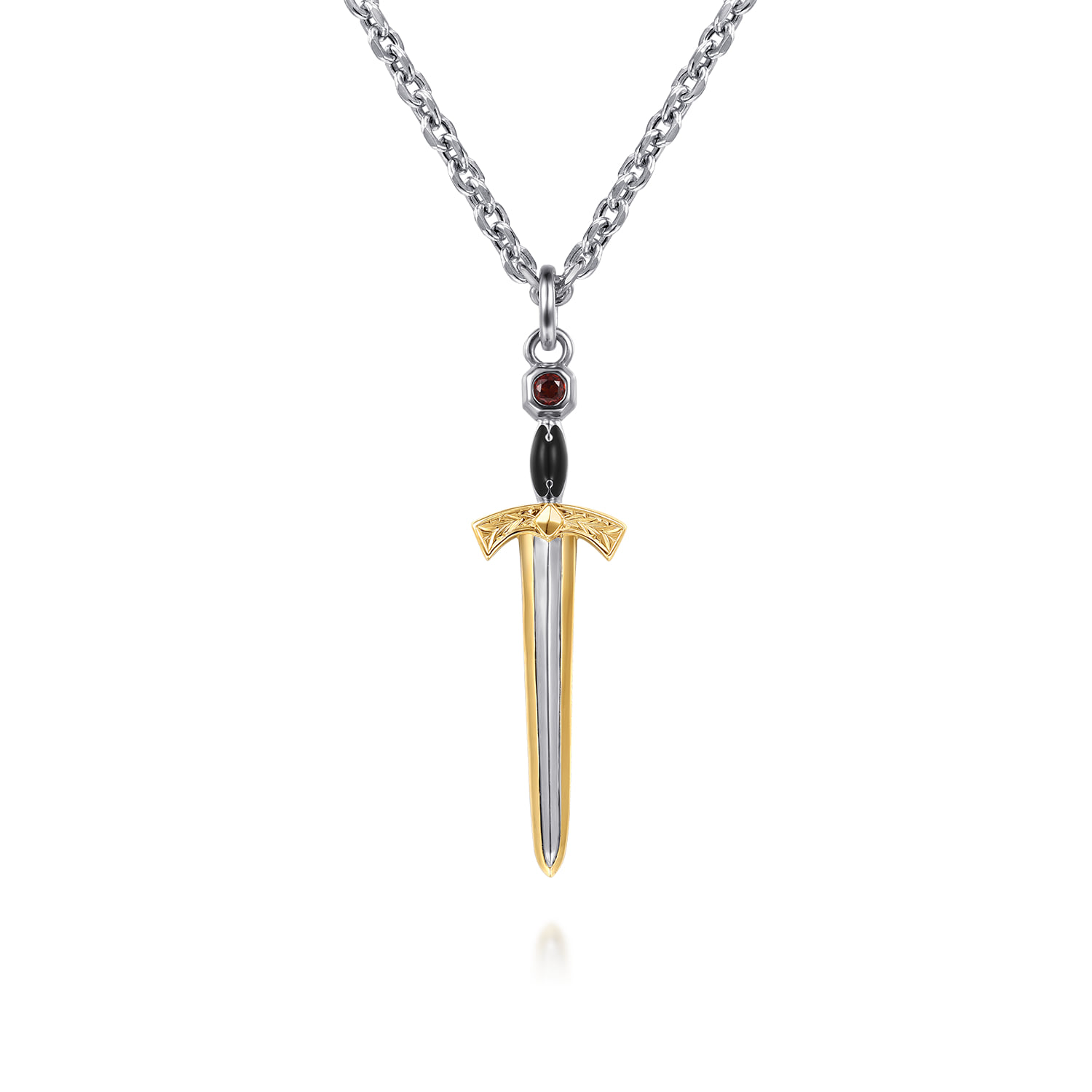 and Garnet Dagger Pendant with Enamel in 14K Yellow Gold, photograph 3