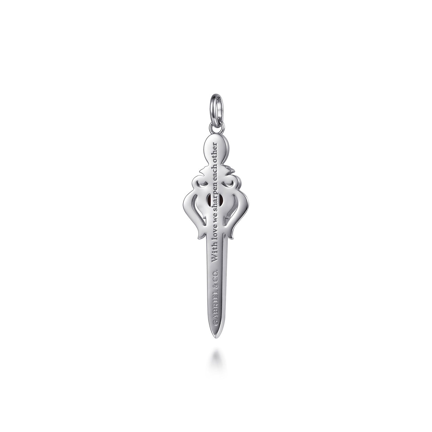 and Garnet and White Sapphire Dagger Pendant with Black Enamel in 14K Yellow Gold, photograph 2