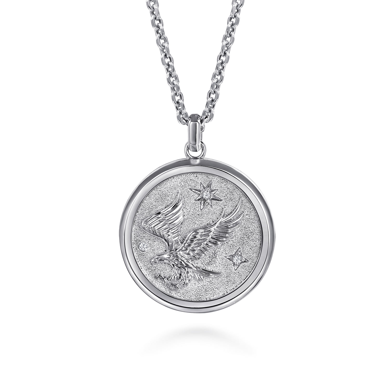 Diamond Eagle Medallion Pendant in Sterling Silver, photograph 3