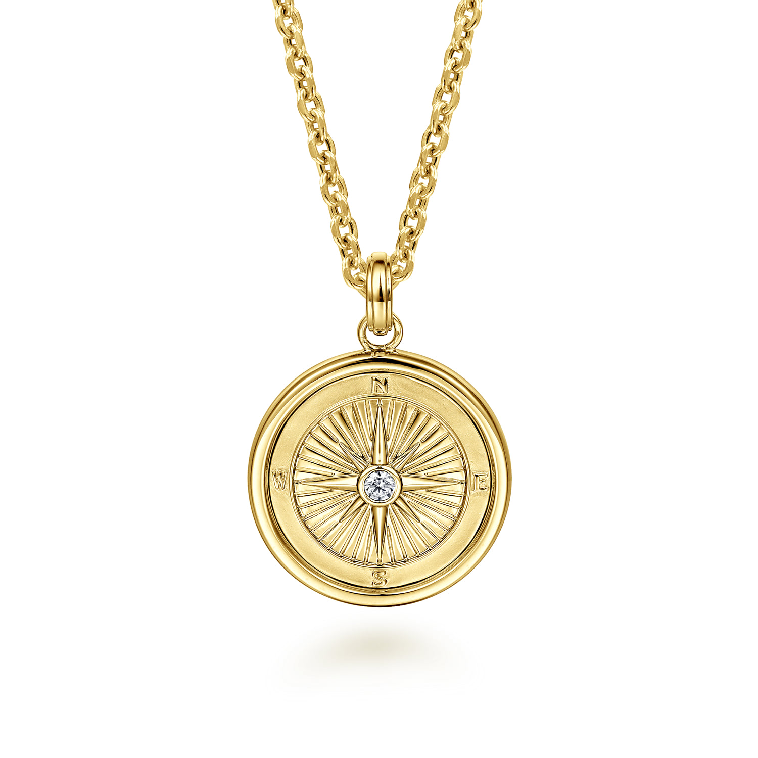 Compass Pendant with Diamond in 14K Yellow Gold, photograph 3