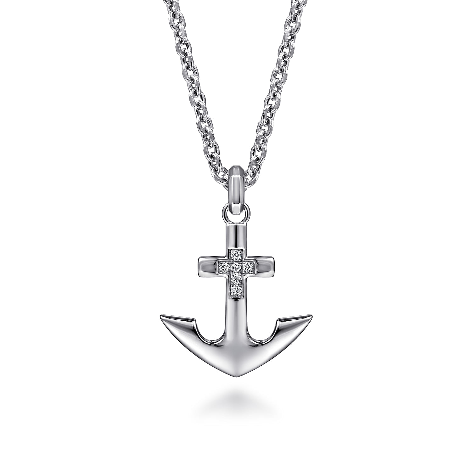 and Diamond Anchor Pendant in Sterling Silver, photograph 3