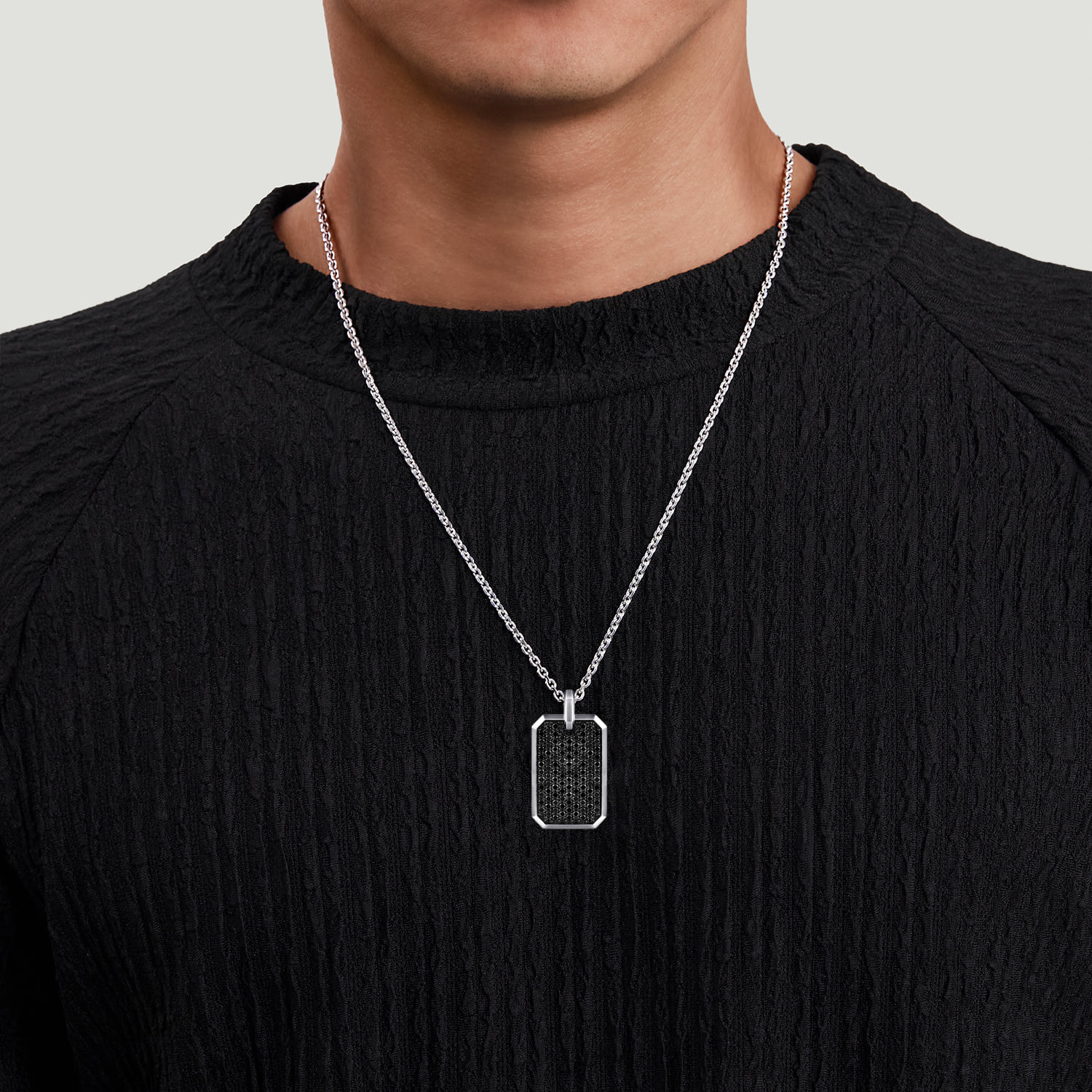 Black Spinel Dog Tag Pendant in Sterling Silver, photograph 4