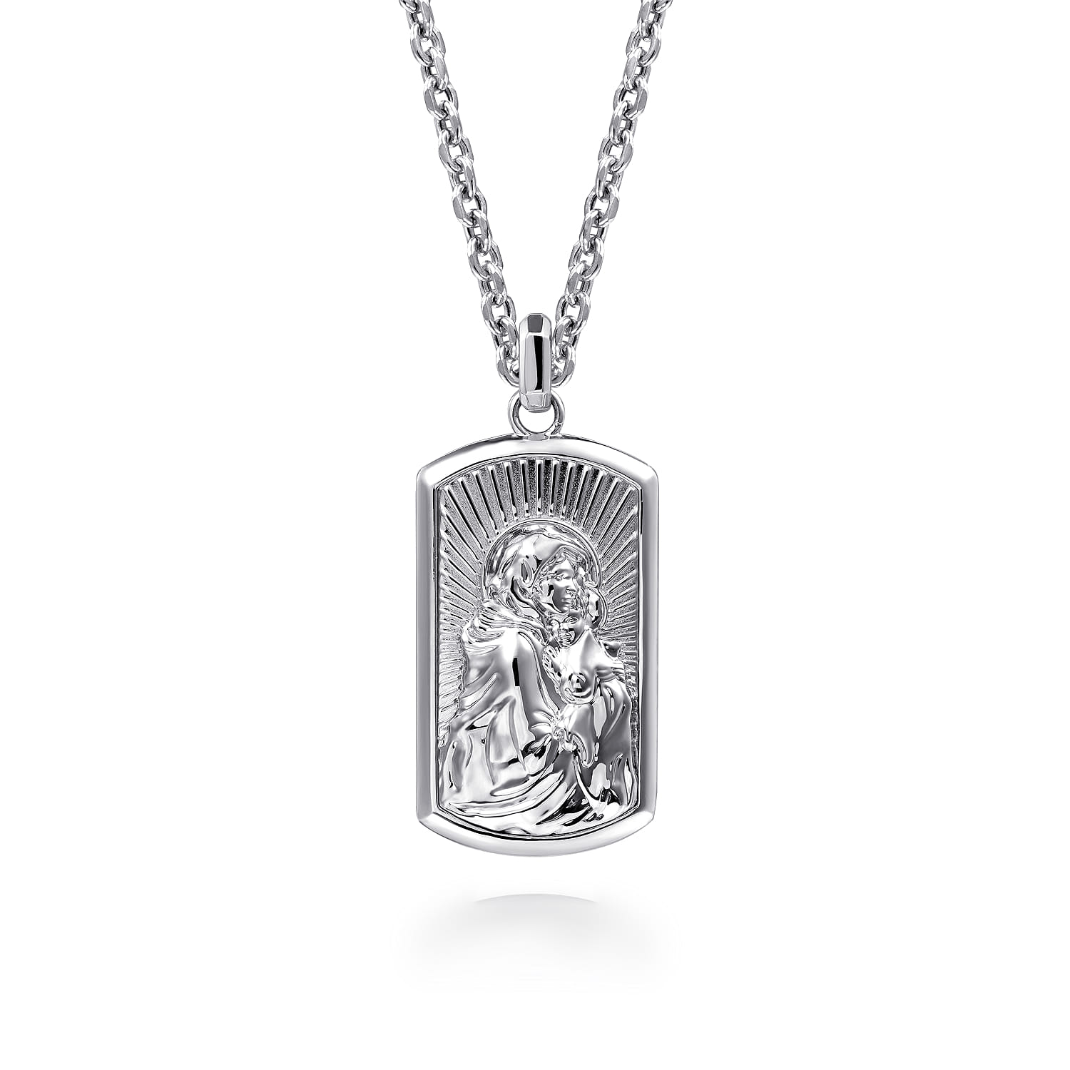 Virgin Mary Jesus Men's Pendant in Sterling Silver, photograph 3