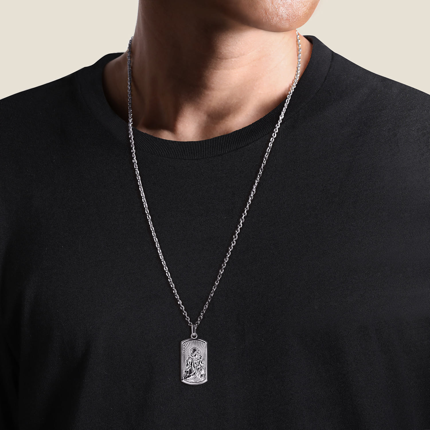 Virgin Mary Jesus Men's Pendant in Sterling Silver, photograph 4