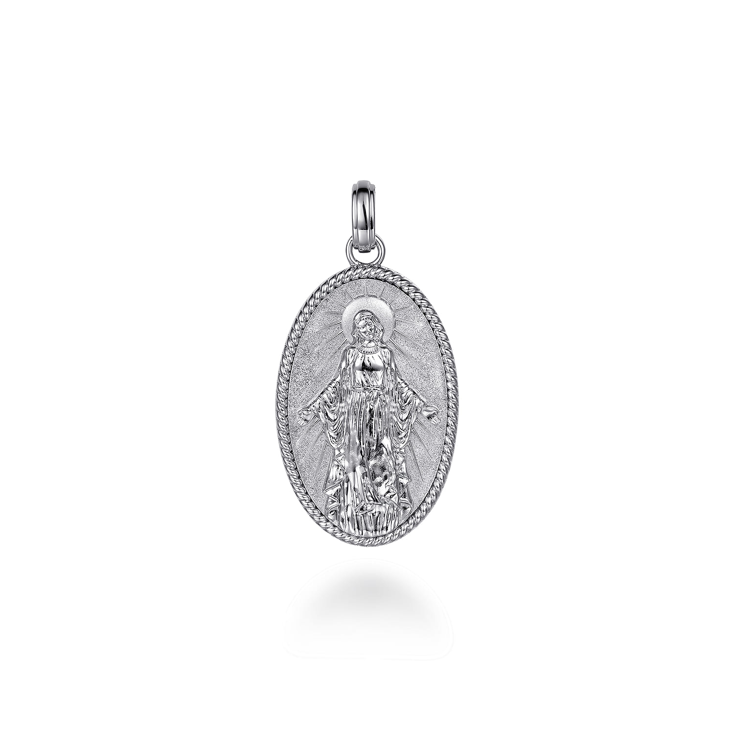 Virgin Mary Pendant with Twisted Rope Frame in Sterling Silver
