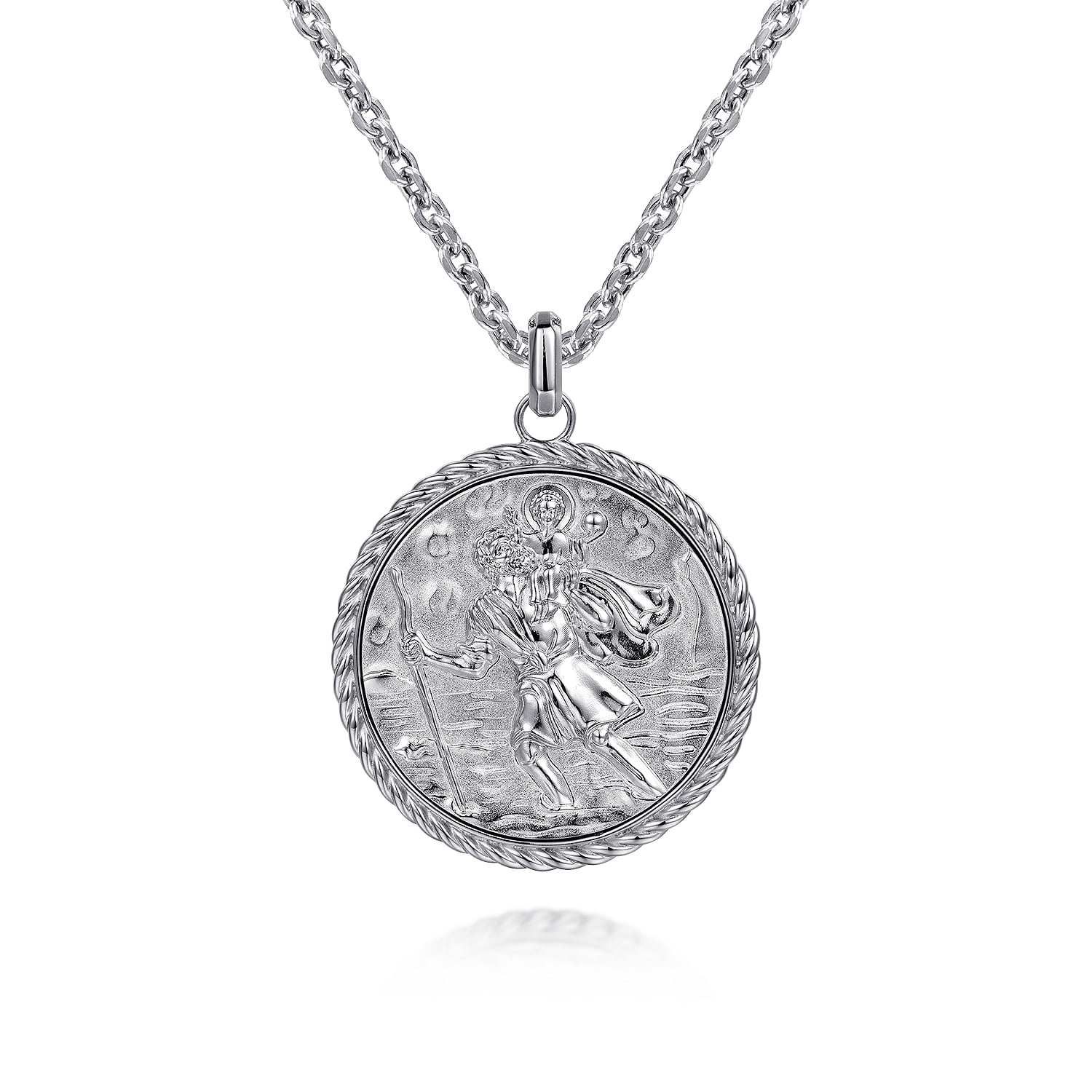 St. Christopher Protect Us Pendant with Twisted Rope Frame in Sterling Silver, photograph 3