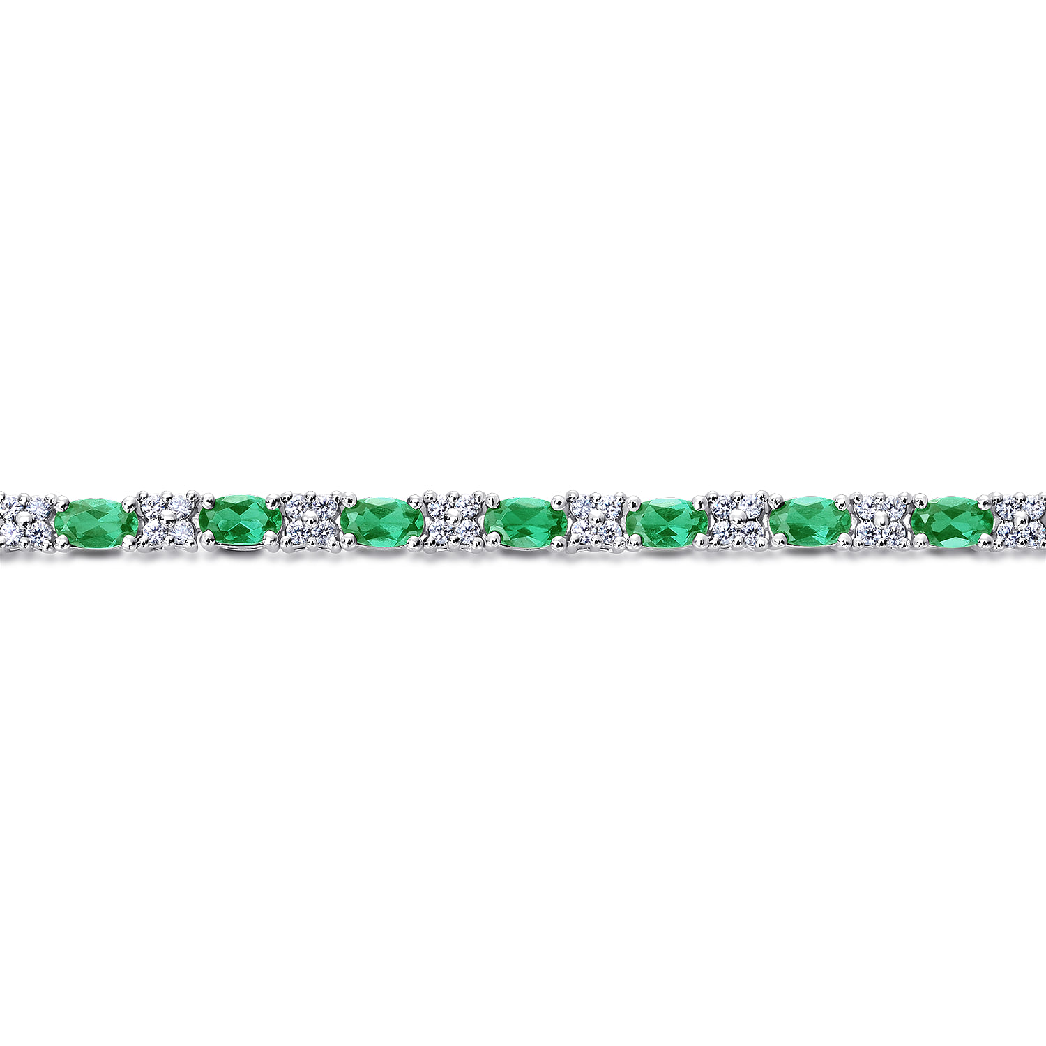 Diamond Emerald Tennis Bracelet in 14K White Gold, photograph 2