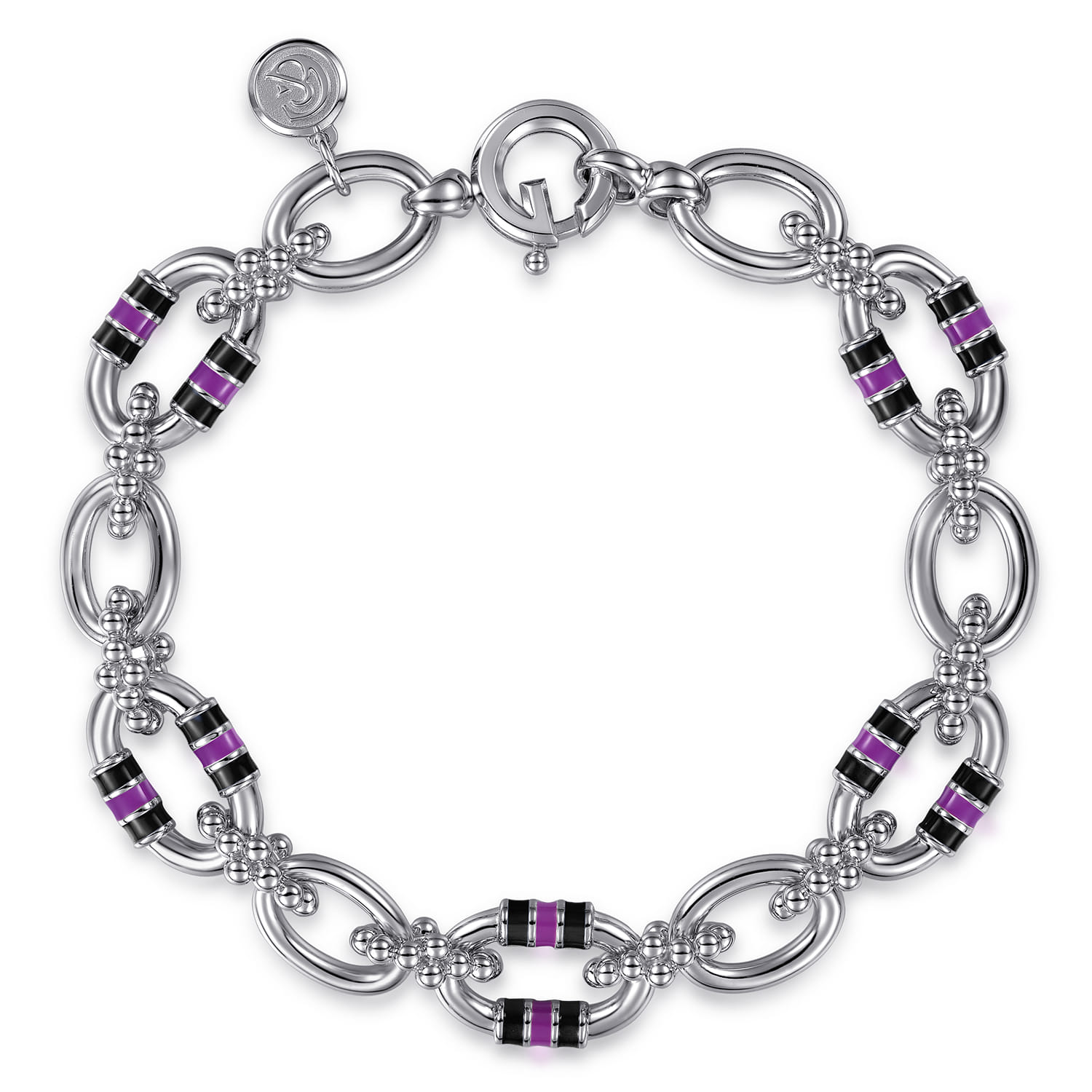Bujukan Link Chain Bracelet with Black and Purple Enamel