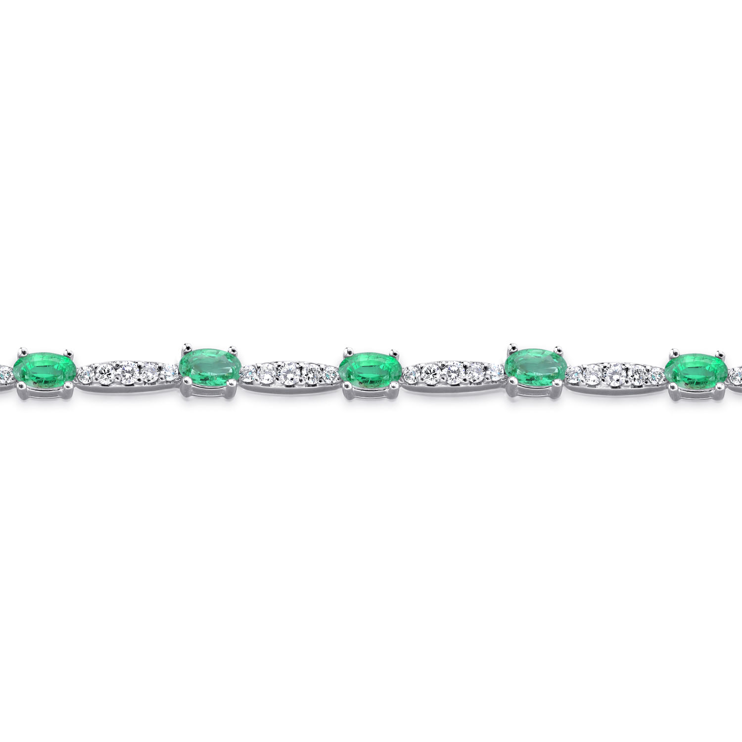 Diamond and Emerald Tennis Bracelet in 14K White Gold, photograph 2
