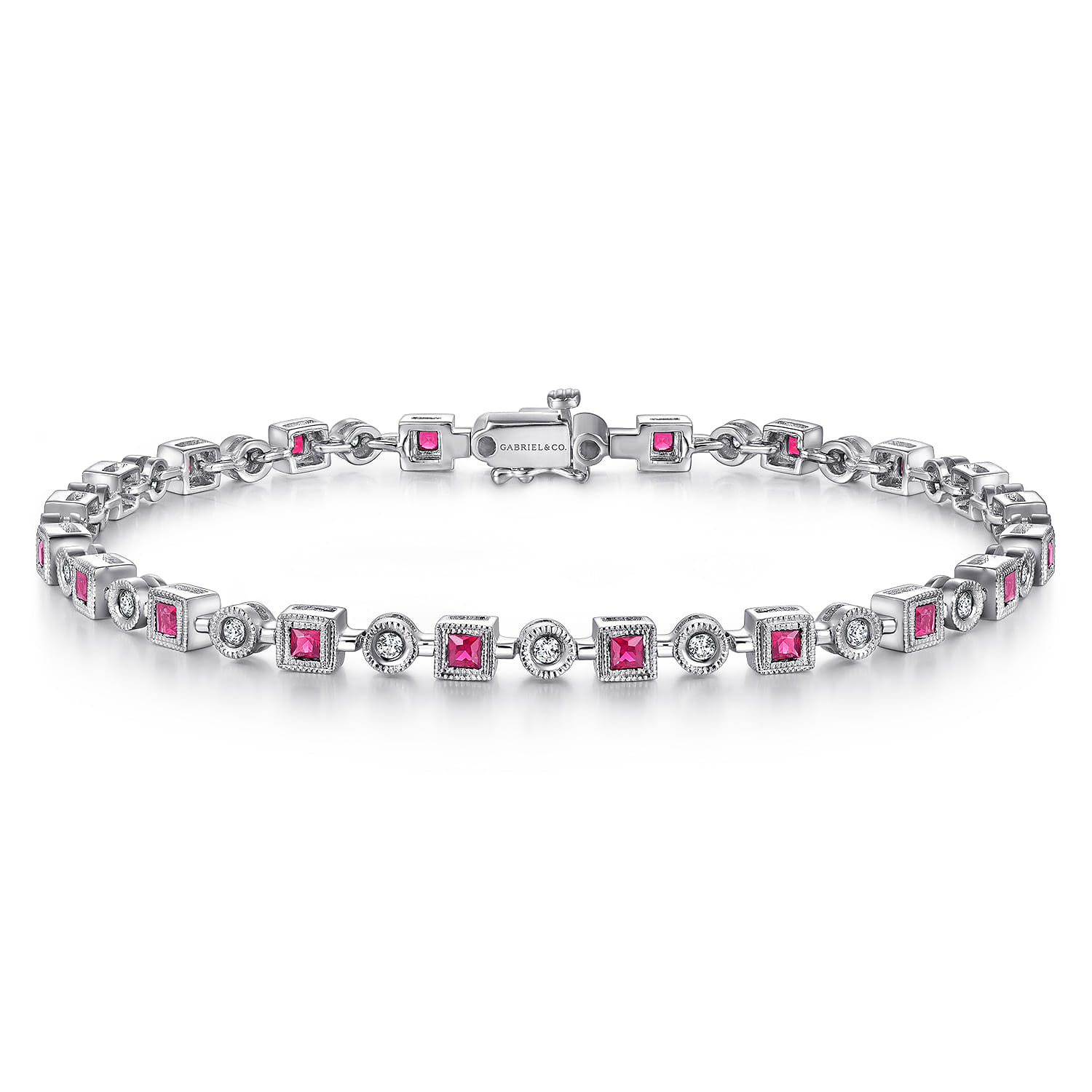 Geometric Diamond and Ruby Tennis Bracelet
