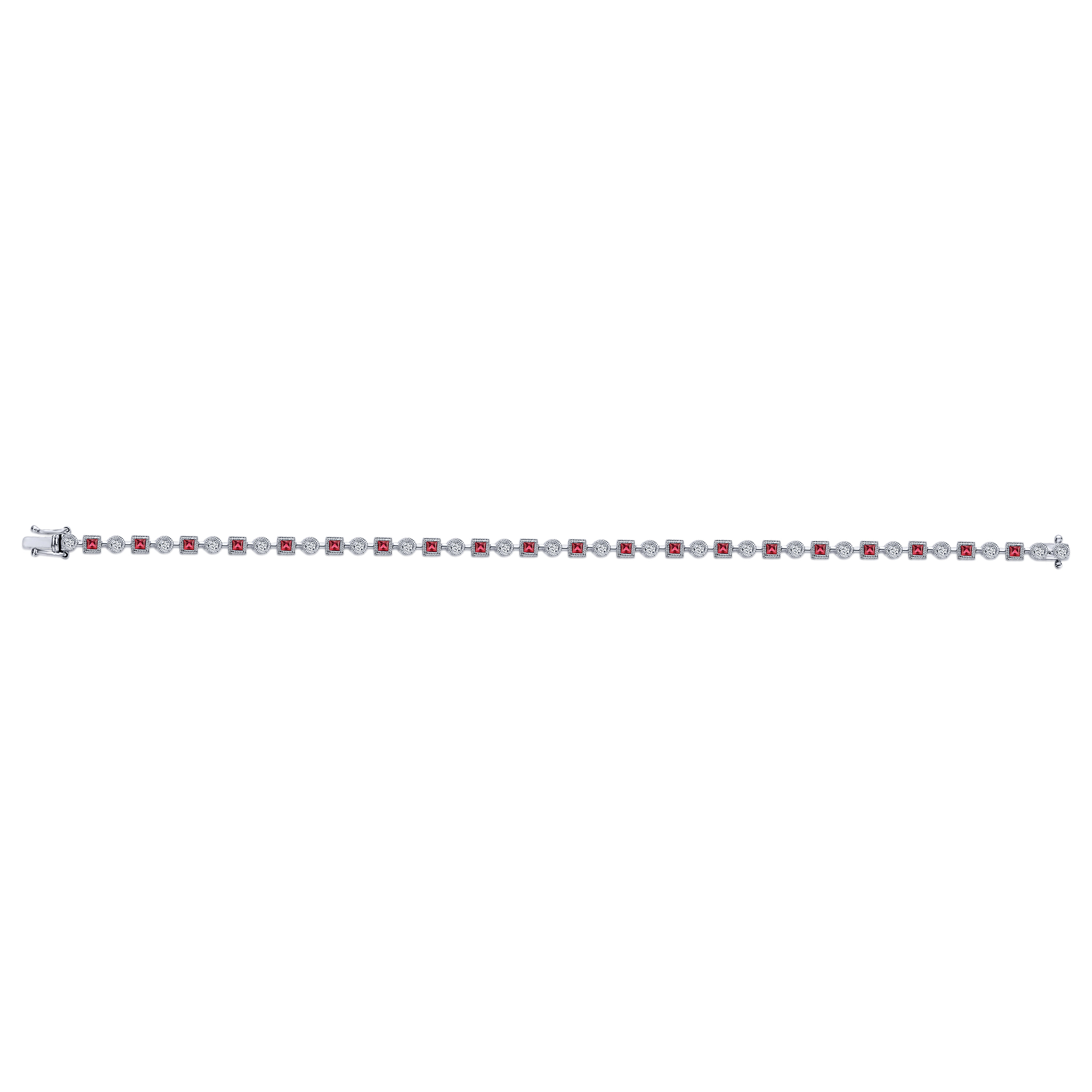 Geometric Diamond and Ruby Tennis Bracelet in 14K White Gold, photograph 3