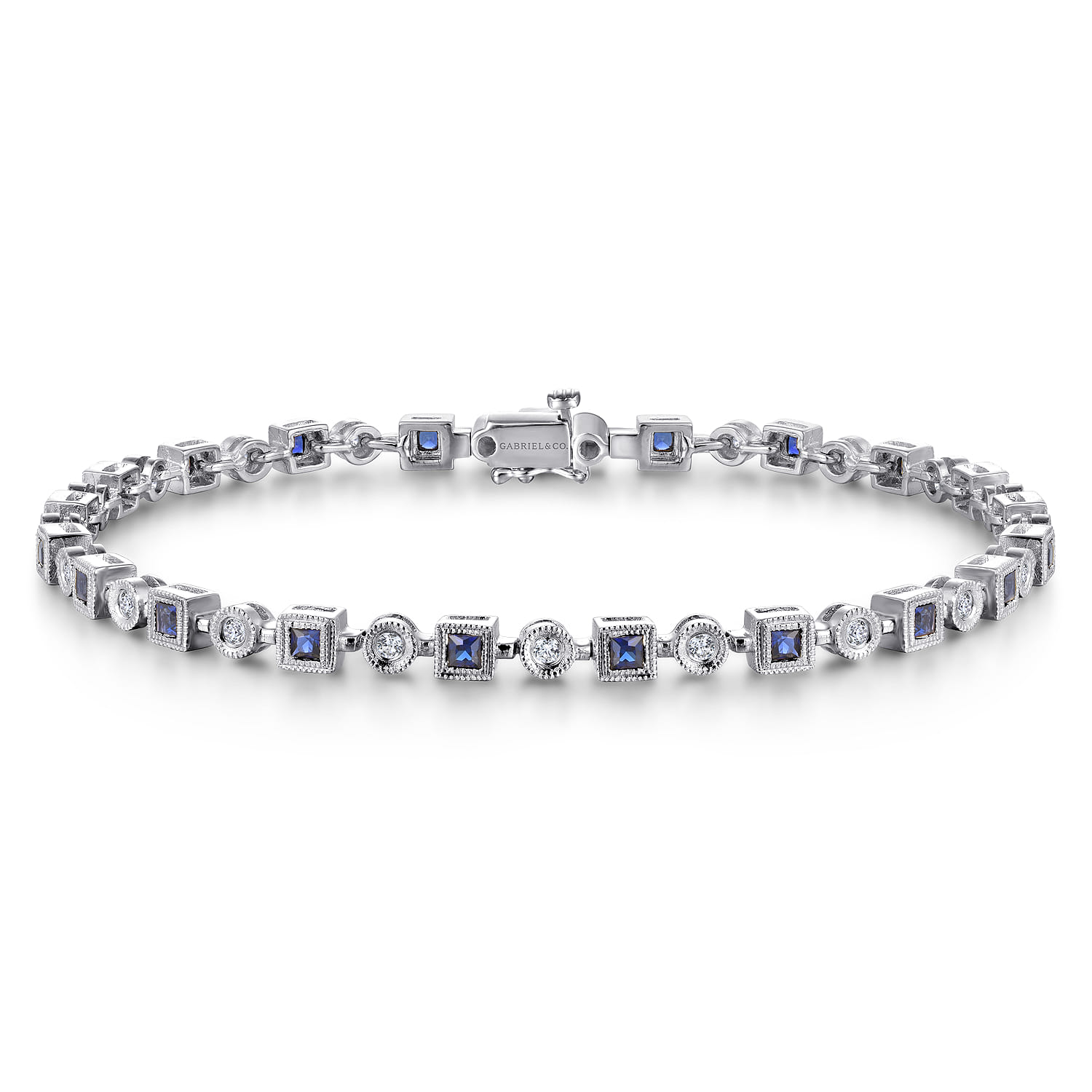 Geometric Diamond and Sapphire Tennis Bracelet