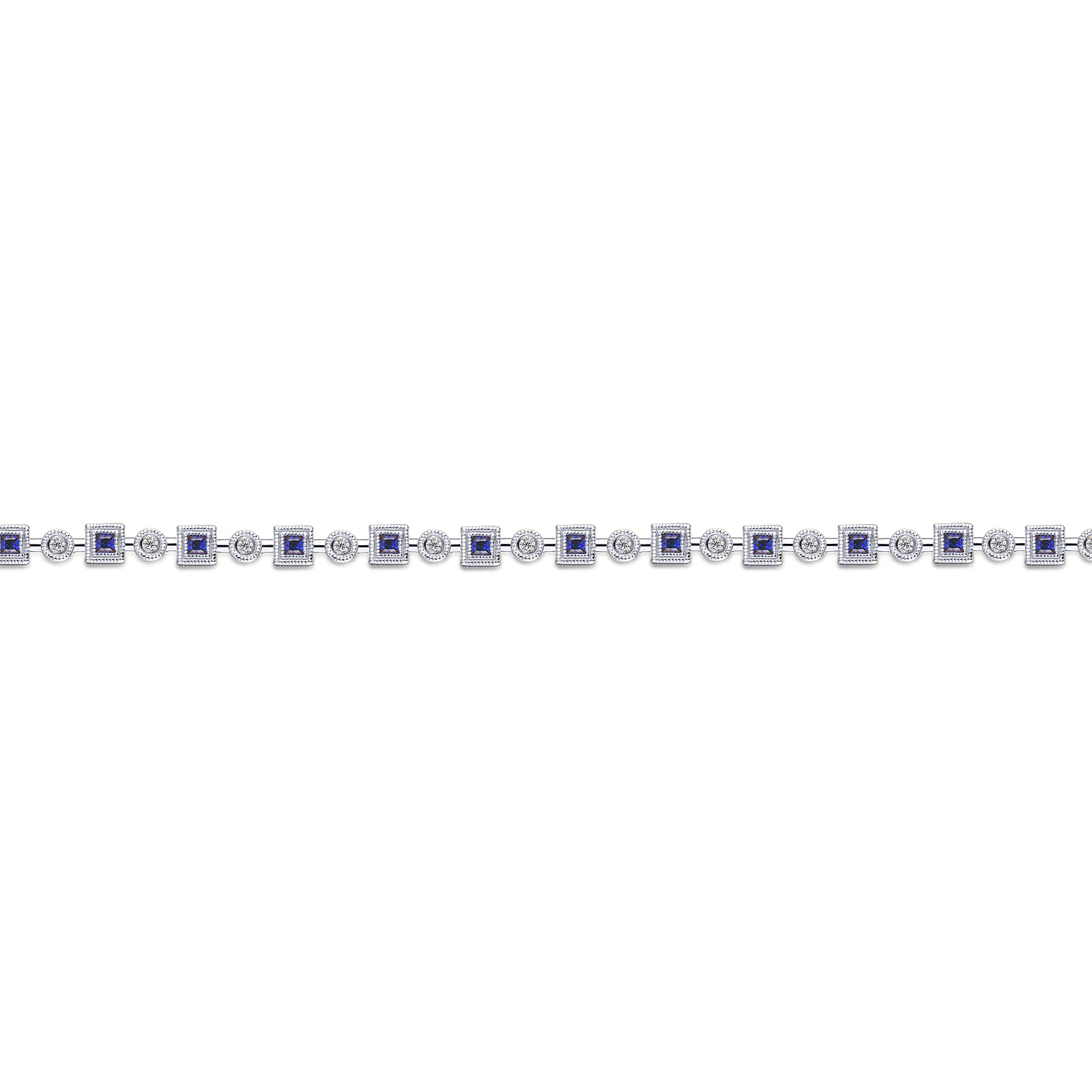 Geometric Diamond and Sapphire Tennis Bracelet in 14K White Gold, photograph 2